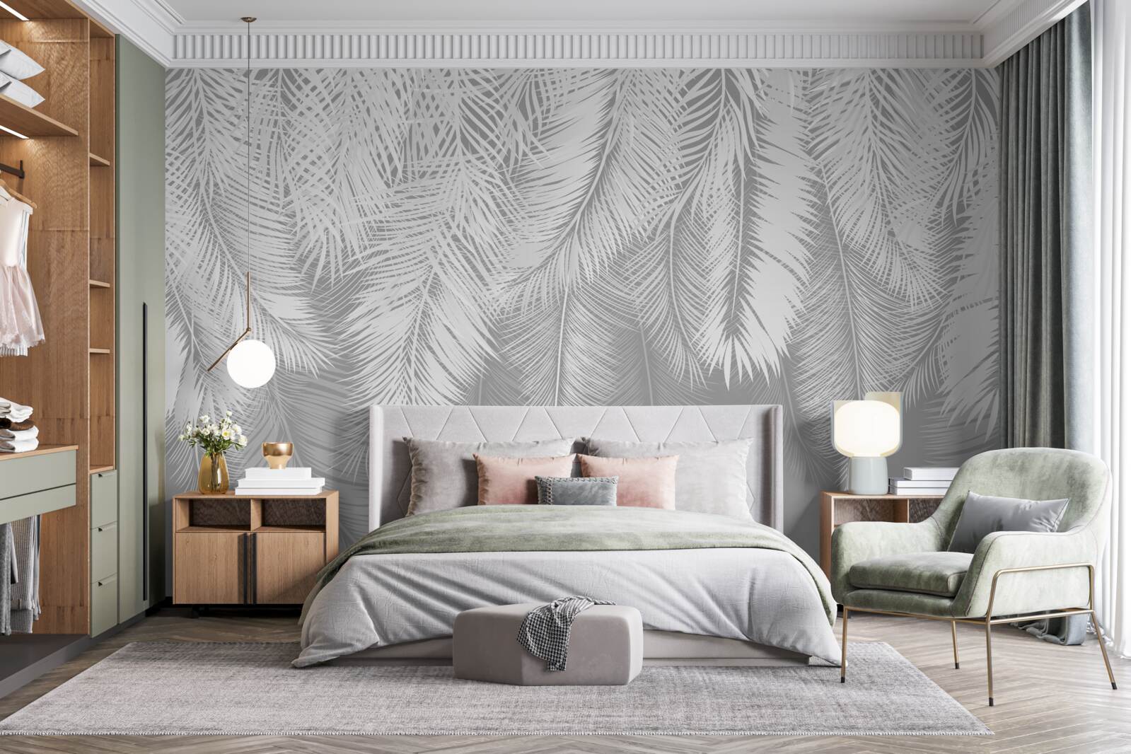 Fototapet pene albe și groase purtate de vânt