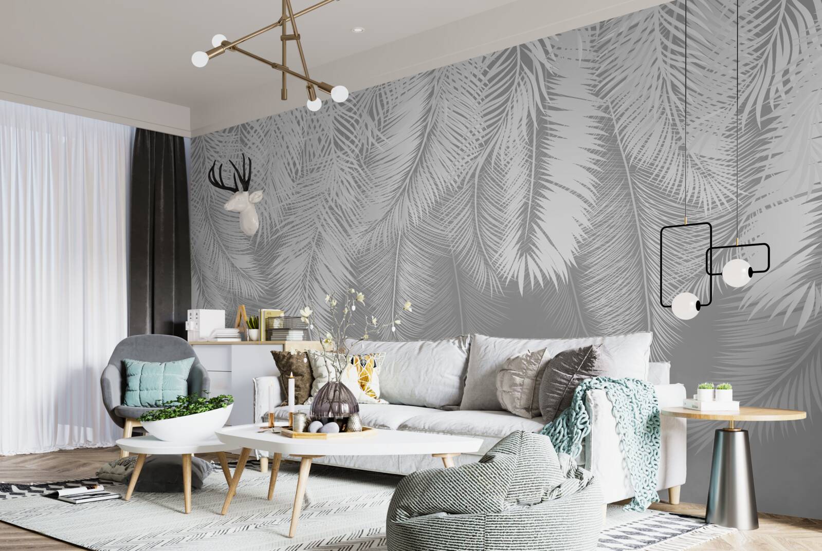 Fototapet pene albe și groase purtate de vânt