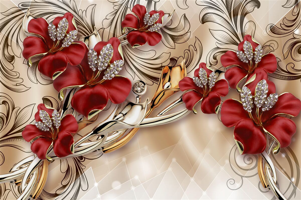 Fototapet bijuterii din aur cu muguri roșii