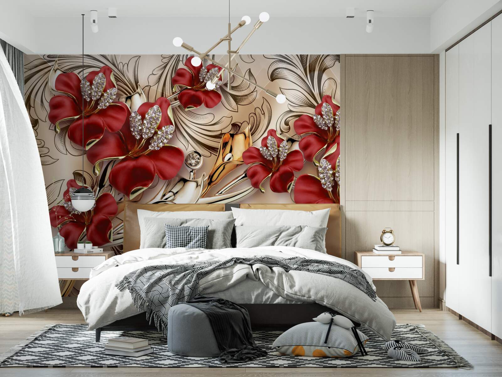 Fototapet bijuterii din aur cu muguri roșii