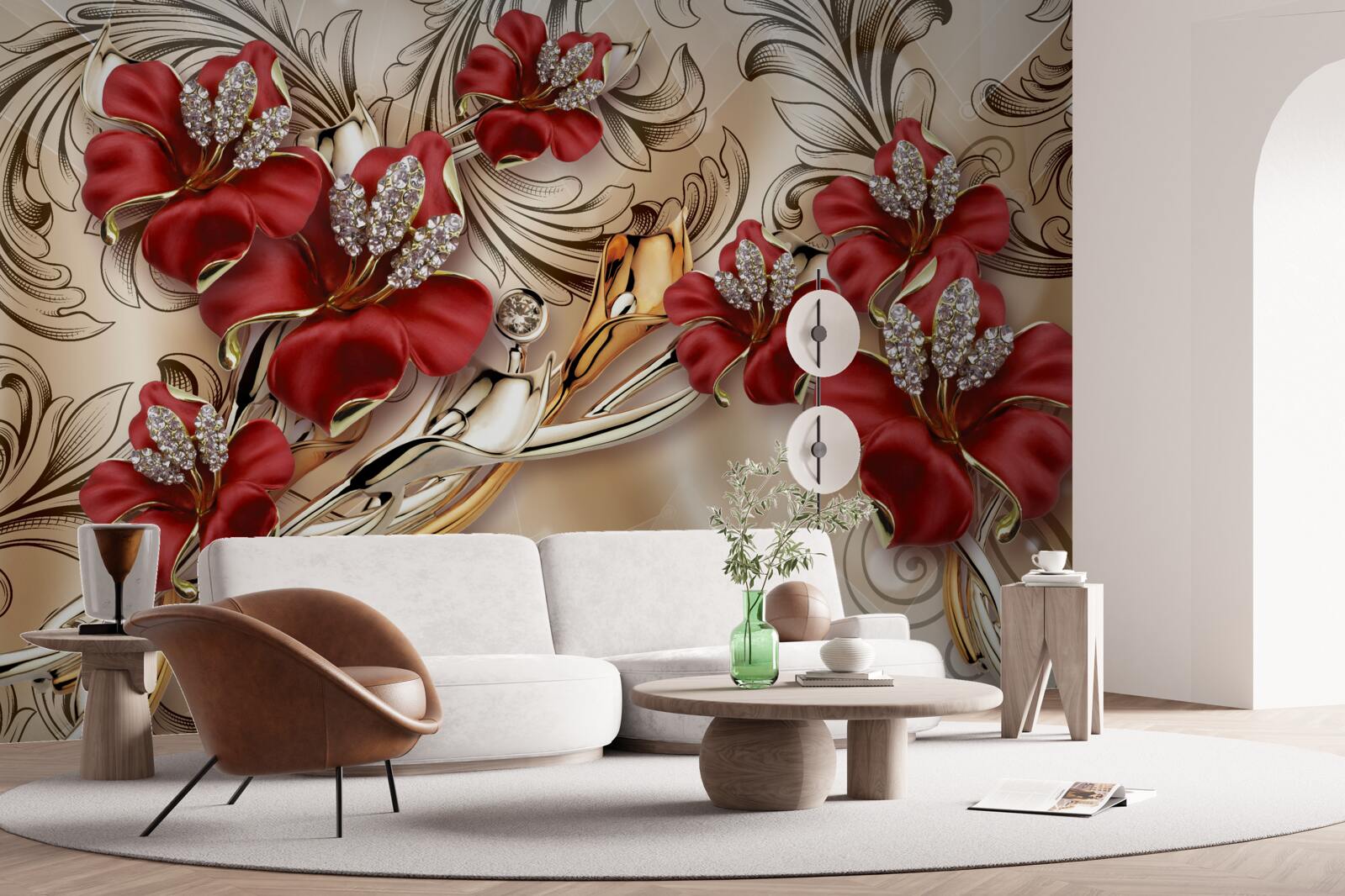 Fototapet bijuterii din aur cu muguri roșii