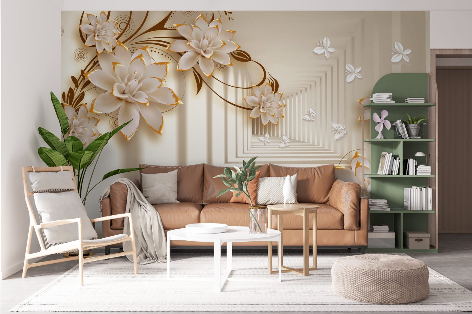 Fototapet coloanele și florile creează un tunel ireal