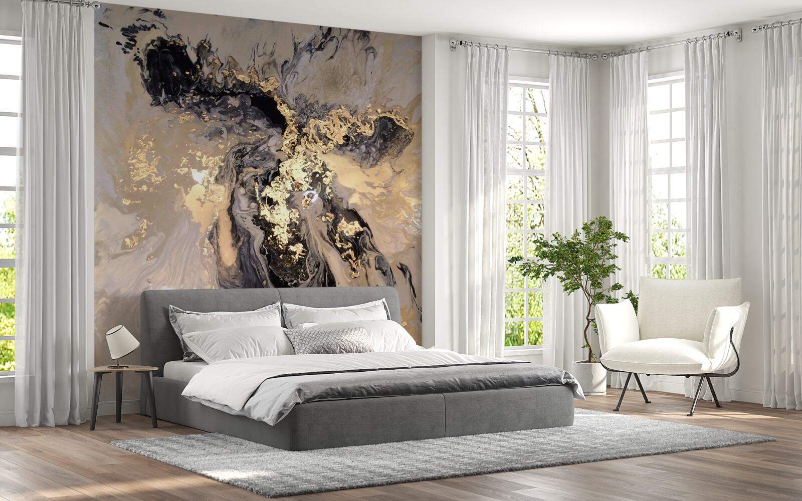 Fototapet imaginea în oglindă a norilor întunecați pe suprafața apei