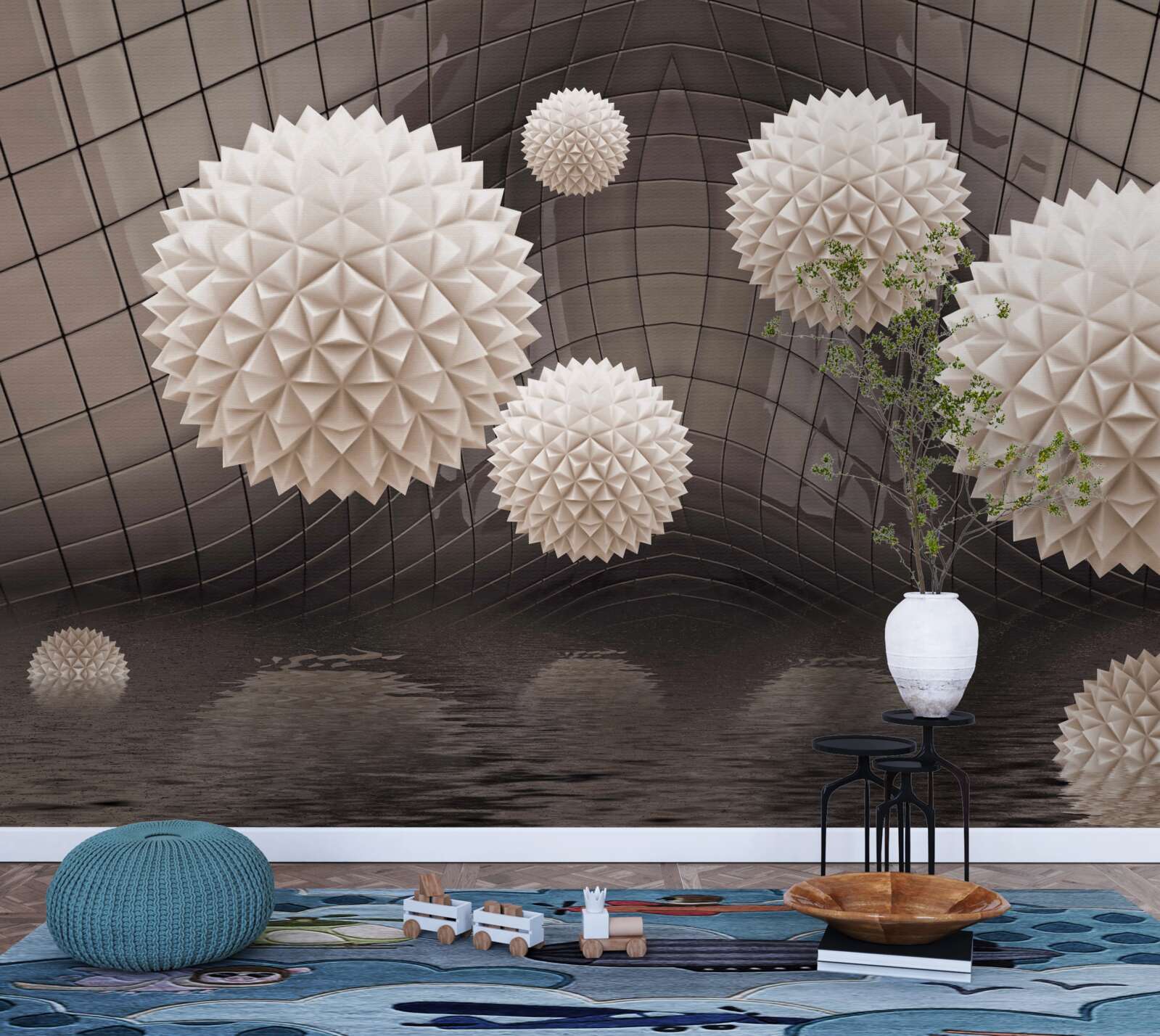 Fototapet bile ascuțite care plutesc în aer, de culoare roz deschis