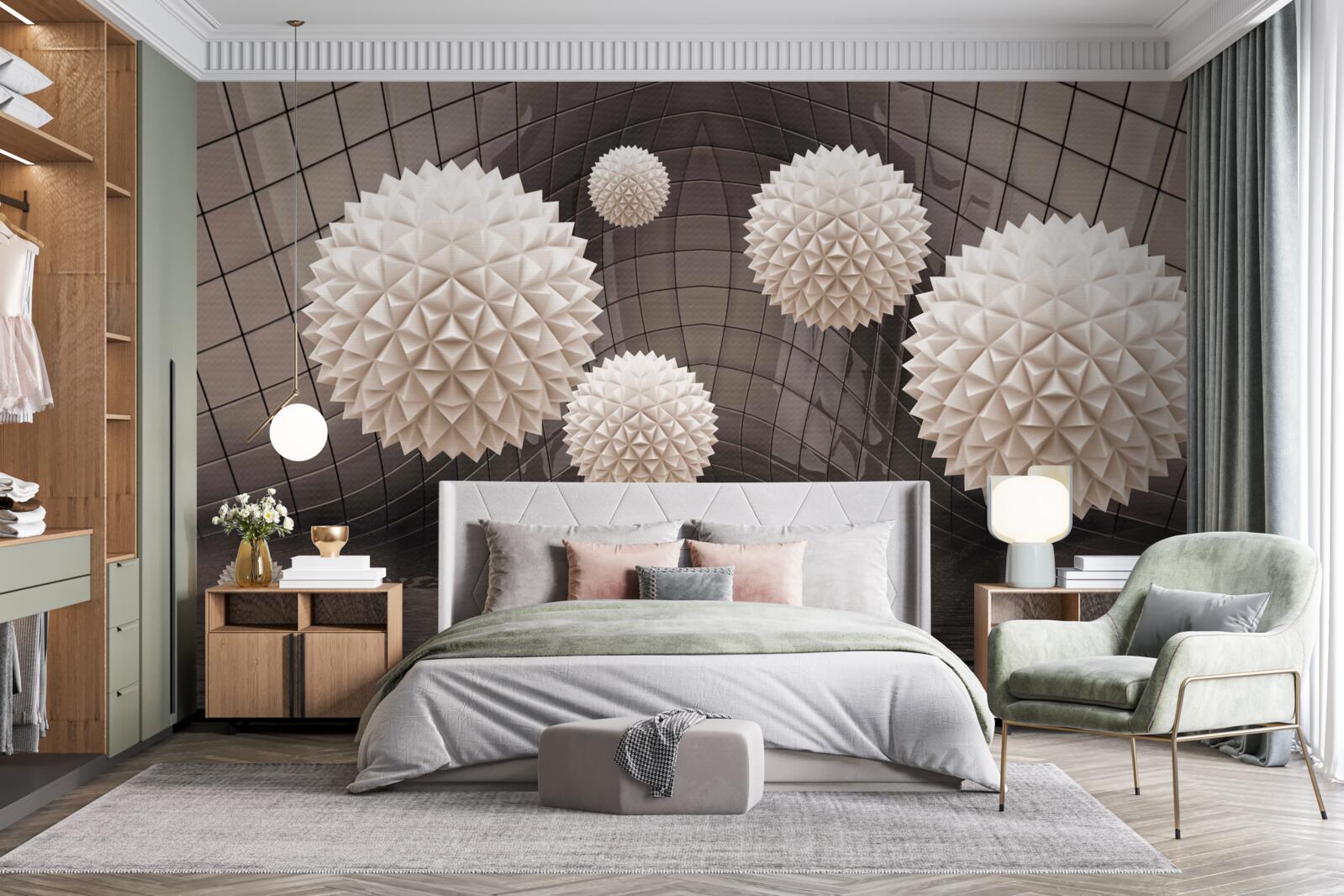 Fototapet bile ascuțite care plutesc în aer, de culoare roz deschis