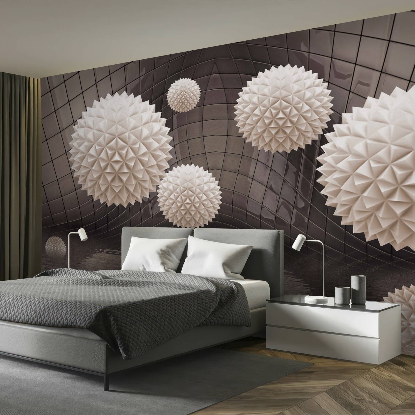 Fototapet bile ascuțite care plutesc în aer, de culoare roz deschis