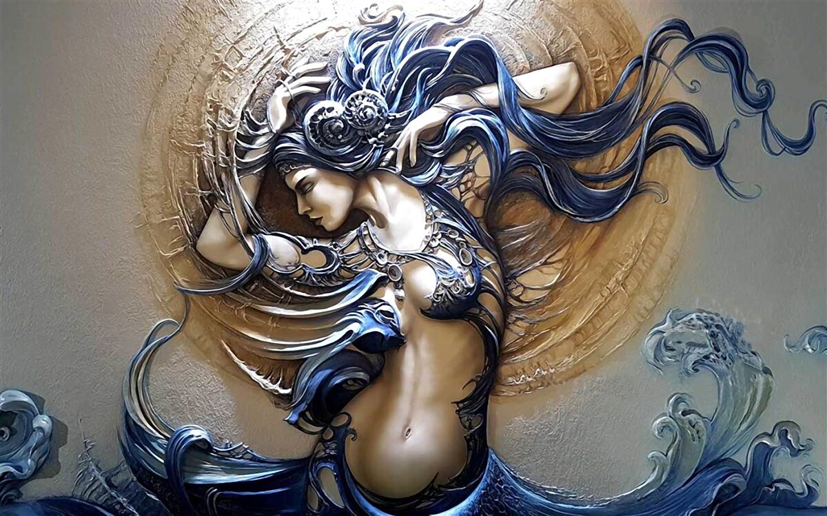 Fototapet imaginea unei fete în culori strălucitoare cu soarele în fundal