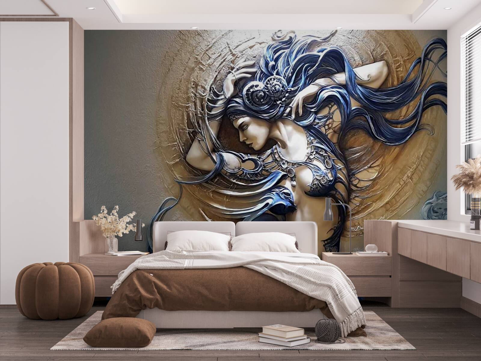 Fototapet imaginea unei fete în culori strălucitoare cu soarele în fundal