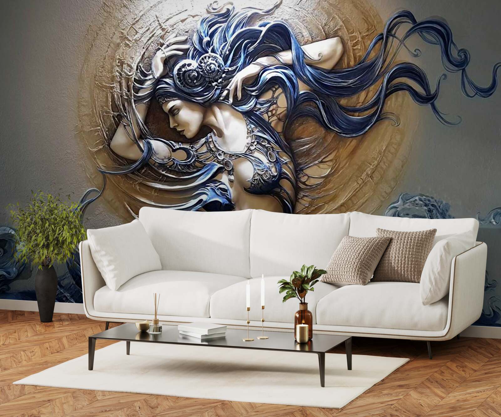 Fototapet imaginea unei fete în culori strălucitoare cu soarele în fundal