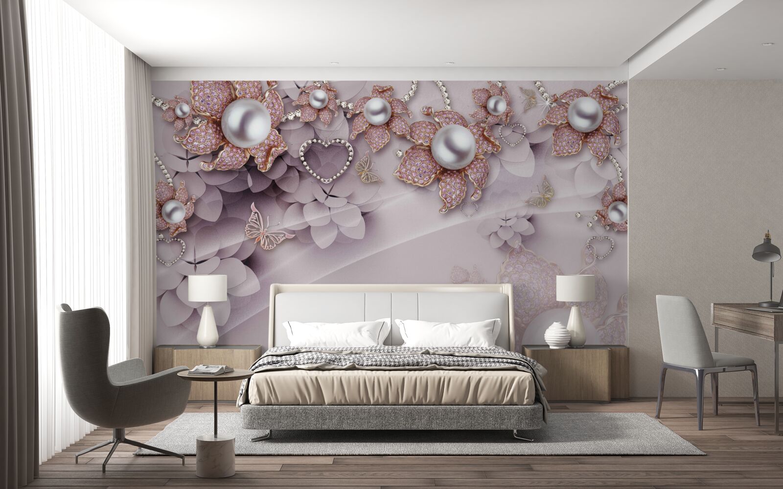 Fototapet flori create abstract cu perle și pietre prețioase