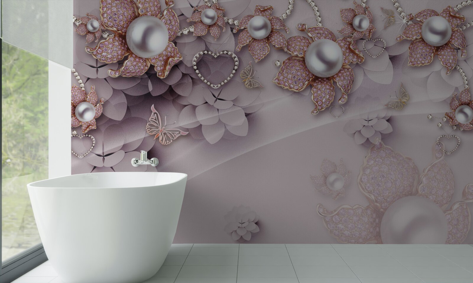 Fototapet flori create abstract cu perle și pietre prețioase