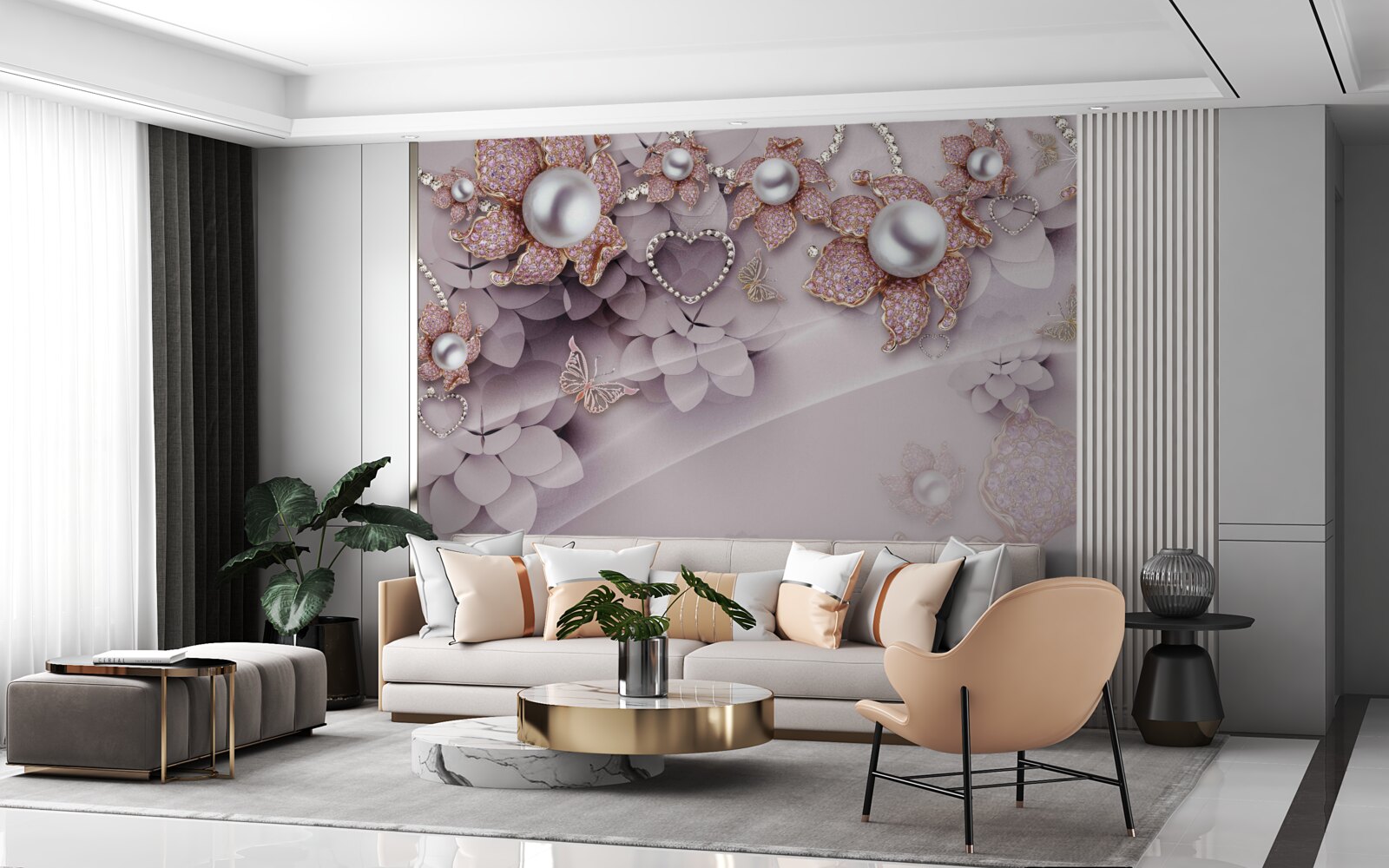 Fototapet flori create abstract cu perle și pietre prețioase