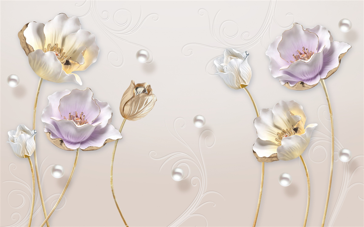 Fototapet flori elegante cu nucă de perle
