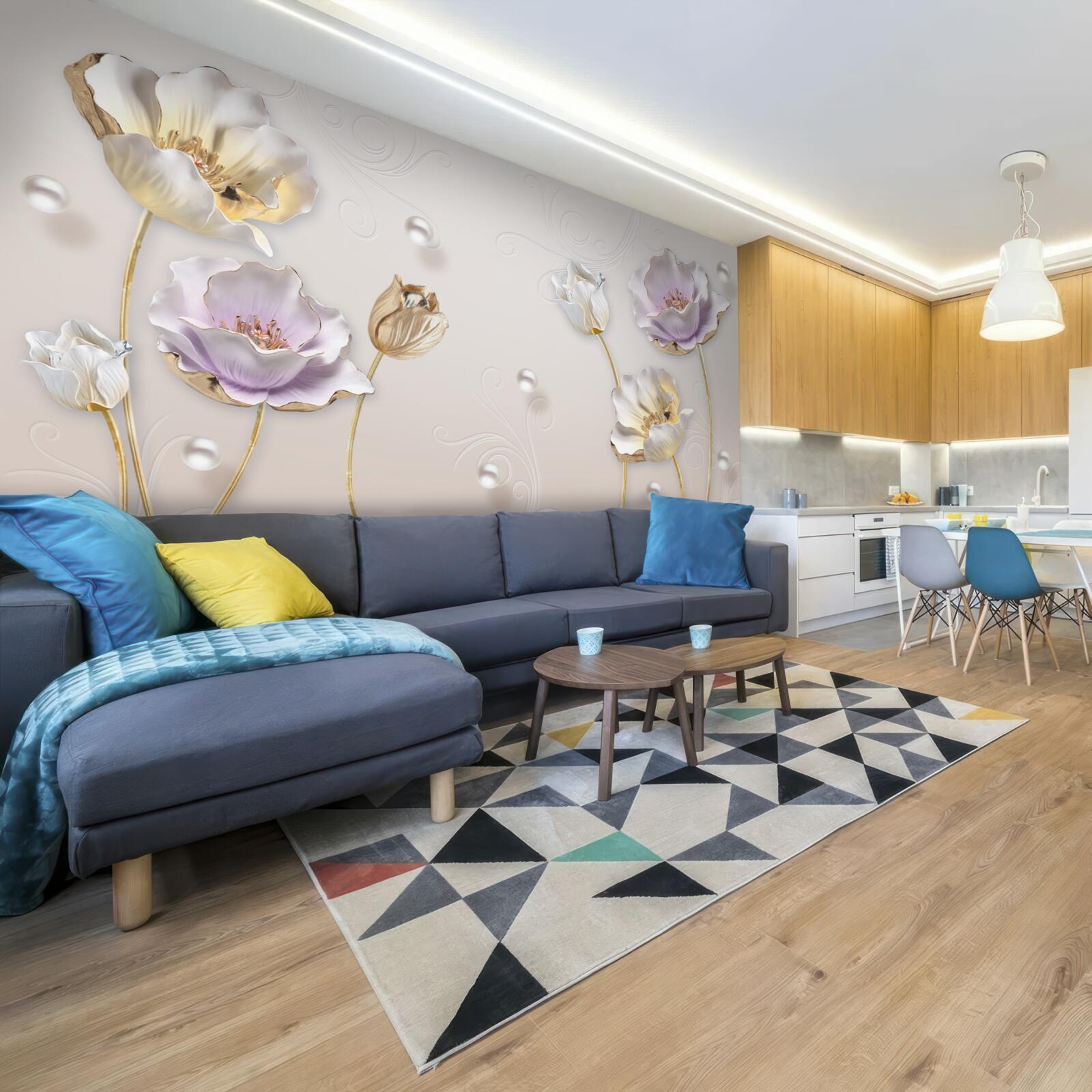 Fototapet flori elegante cu nucă de perle