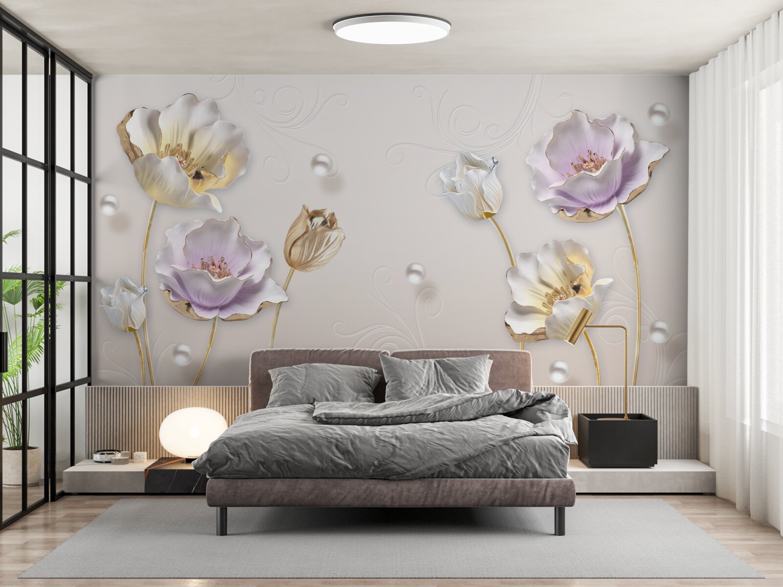 Fototapet flori elegante cu nucă de perle