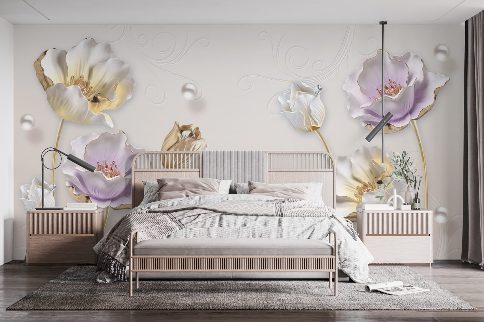 Fototapet flori elegante cu nucă de perle