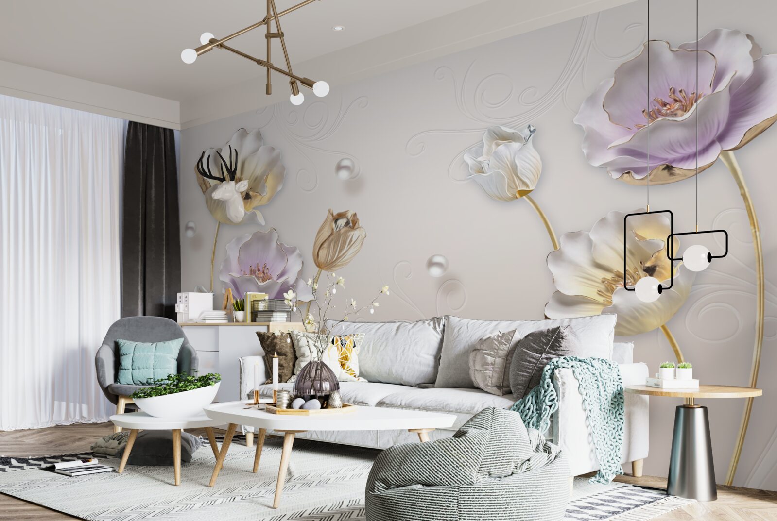 Fototapet flori elegante cu nucă de perle