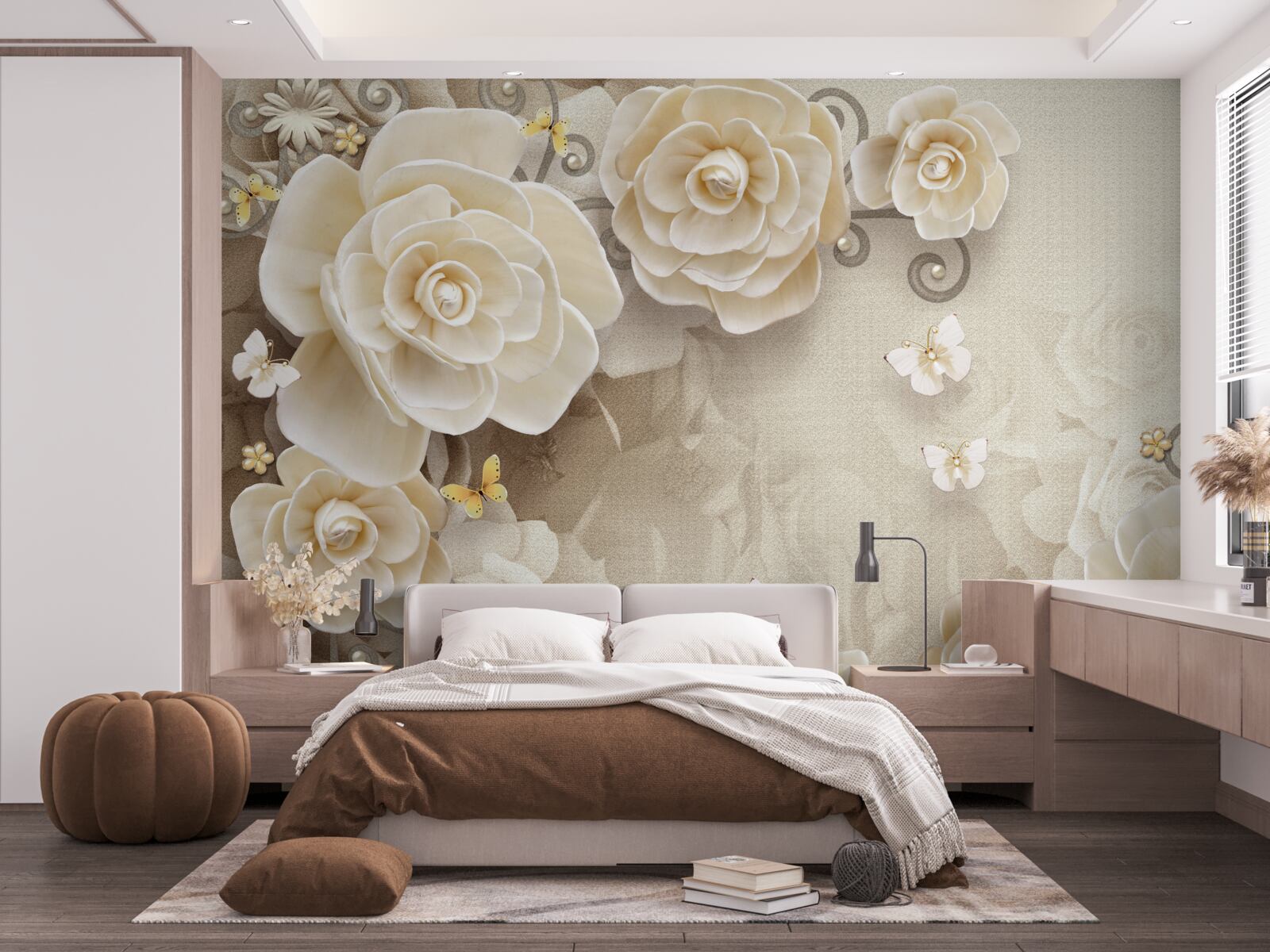 Fototapet flori cu perle pe o suprafață strălucitoare