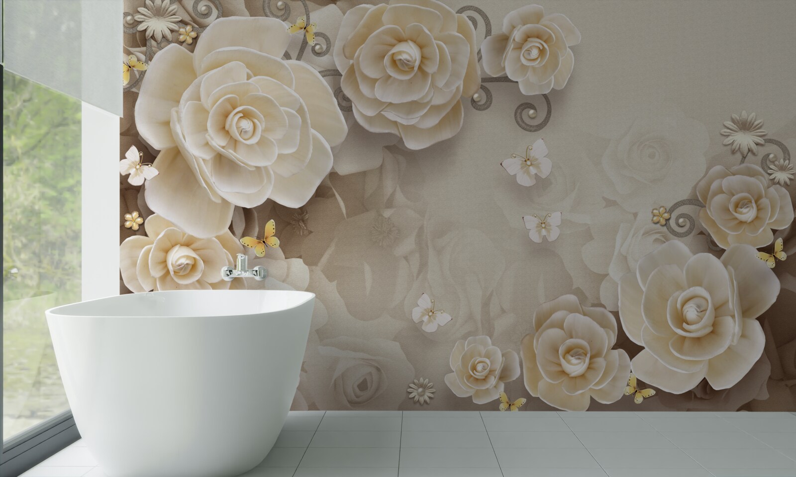 Fototapet flori cu perle pe o suprafață strălucitoare