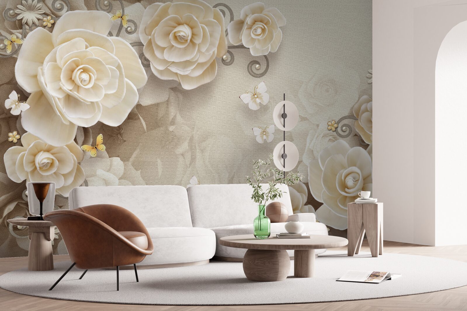 Fototapet flori cu perle pe o suprafață strălucitoare