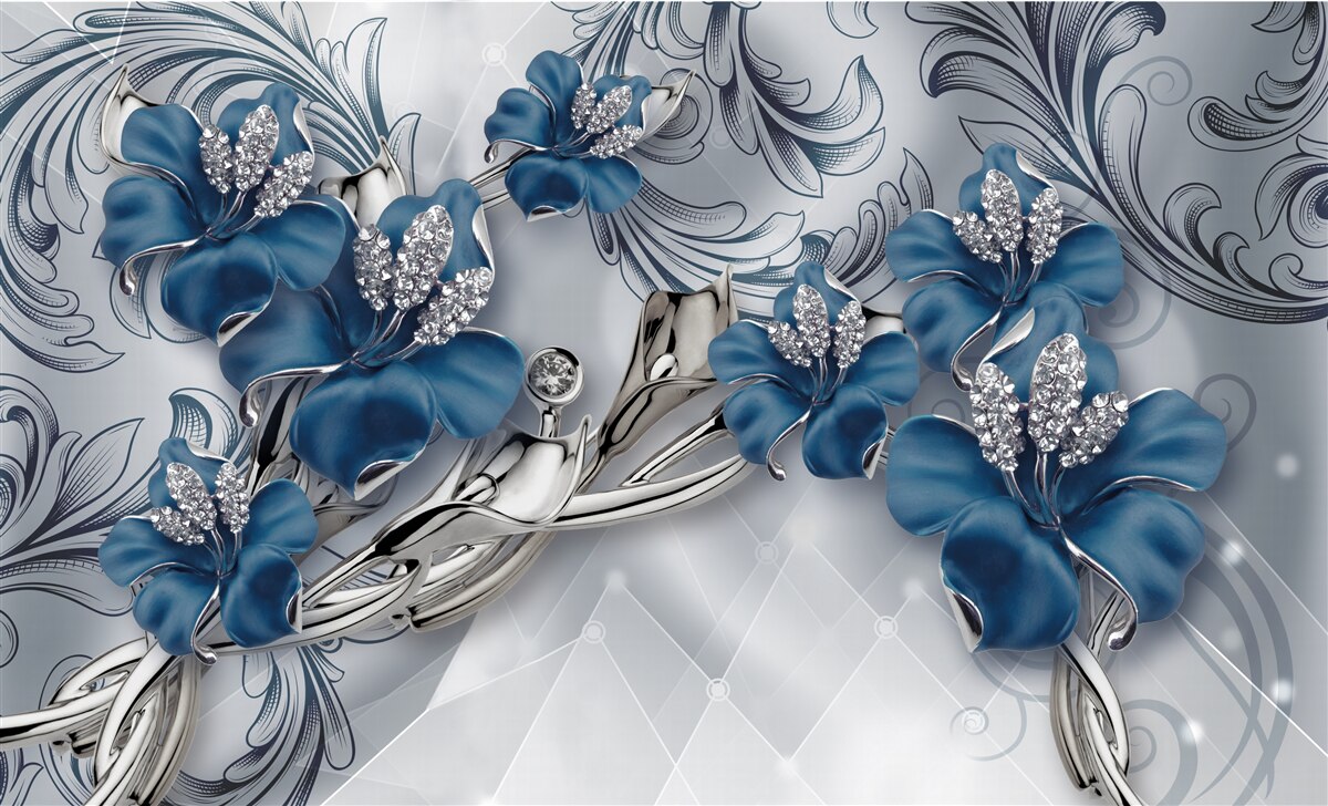 Fototapet flori albastru-argintiu