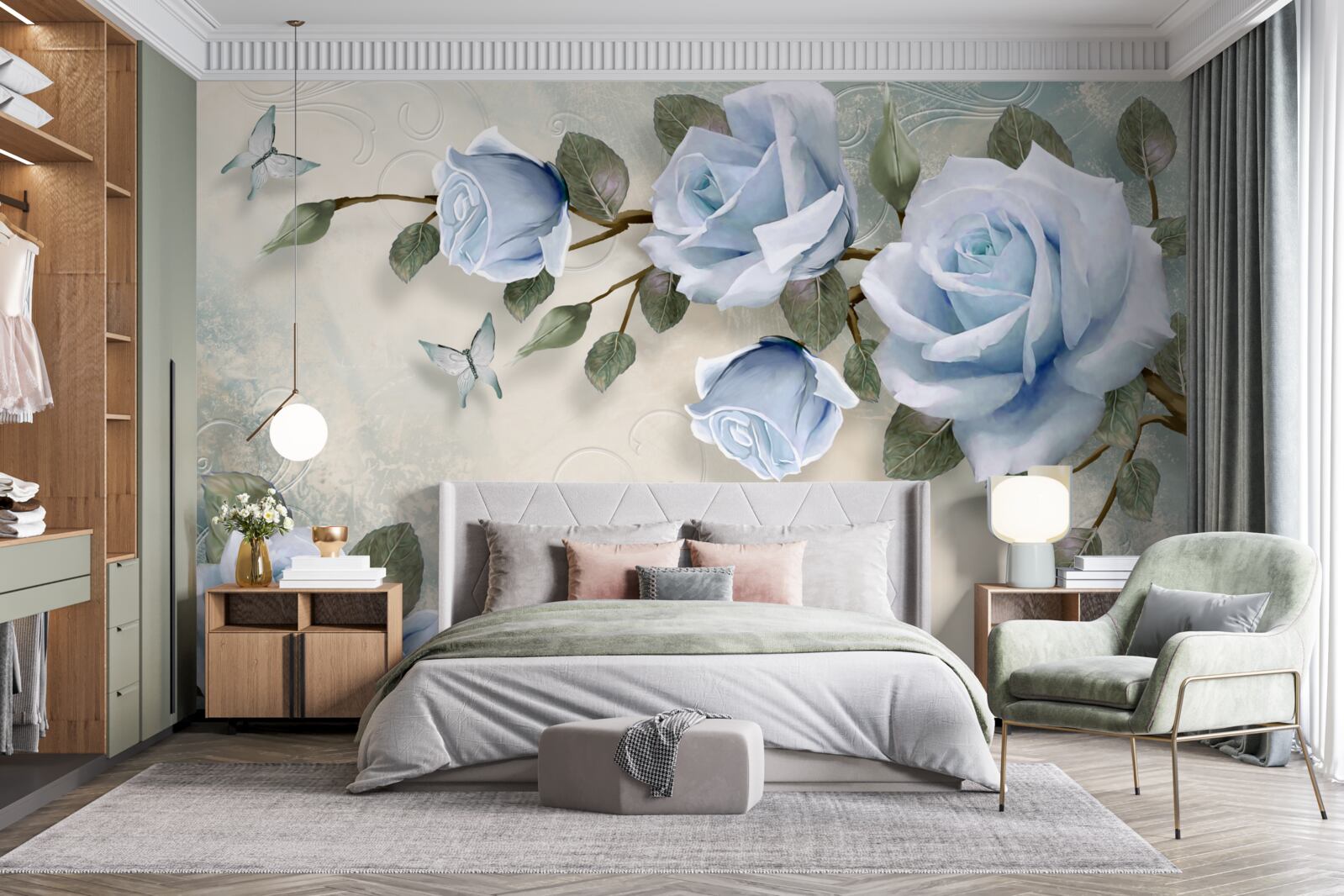 Fototapet muguri grațioși de trandafir luminos pe tulpină