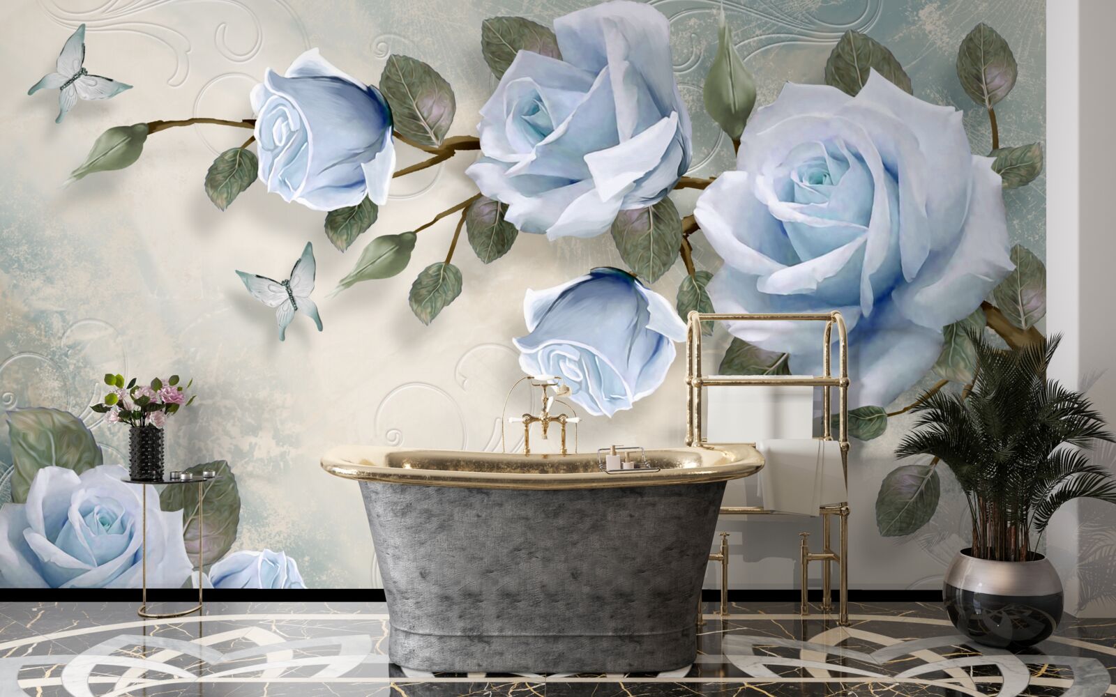 Fototapet muguri grațioși de trandafir luminos pe tulpină