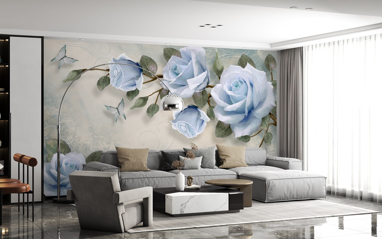 Fototapet muguri grațioși de trandafir luminos pe tulpină