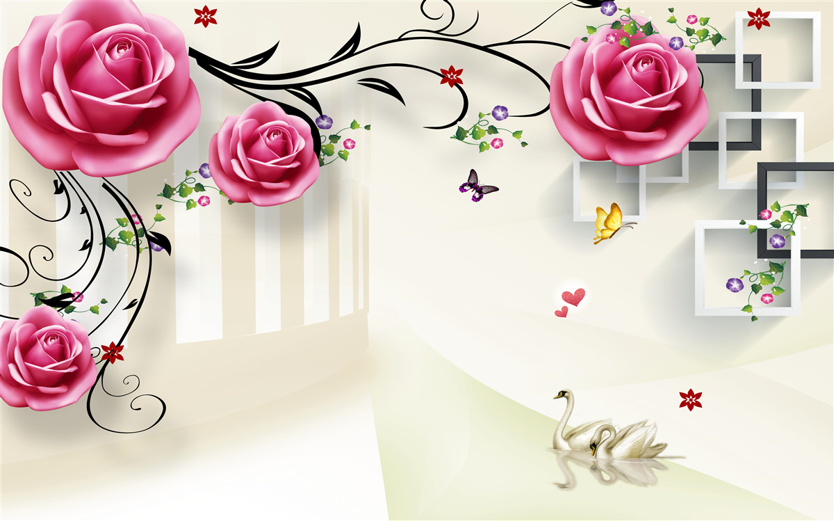 Fototapet ramuri argintii cu trandafiri roz