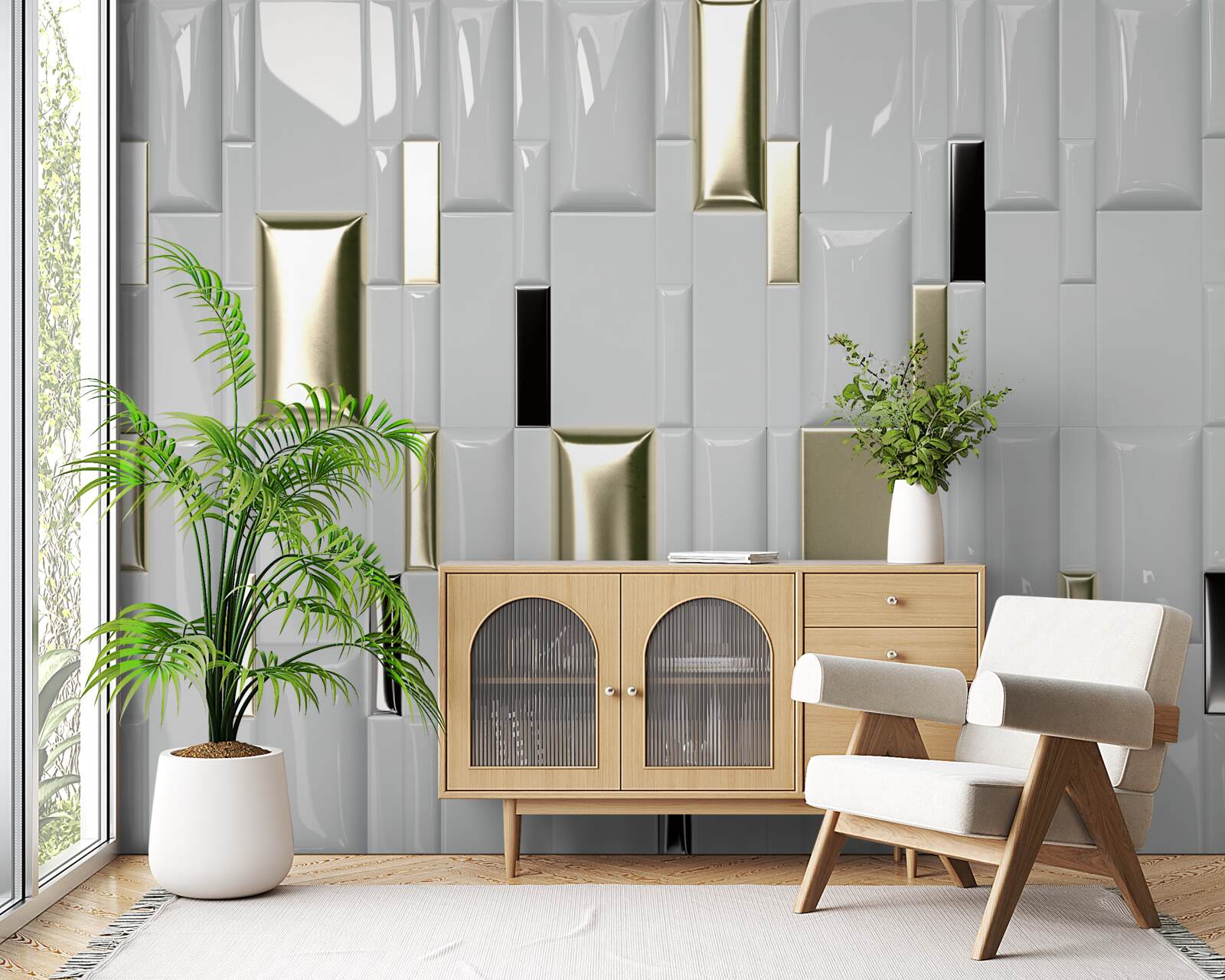 Fototapet gresie cu suprafață lucioasă și elemente aurii