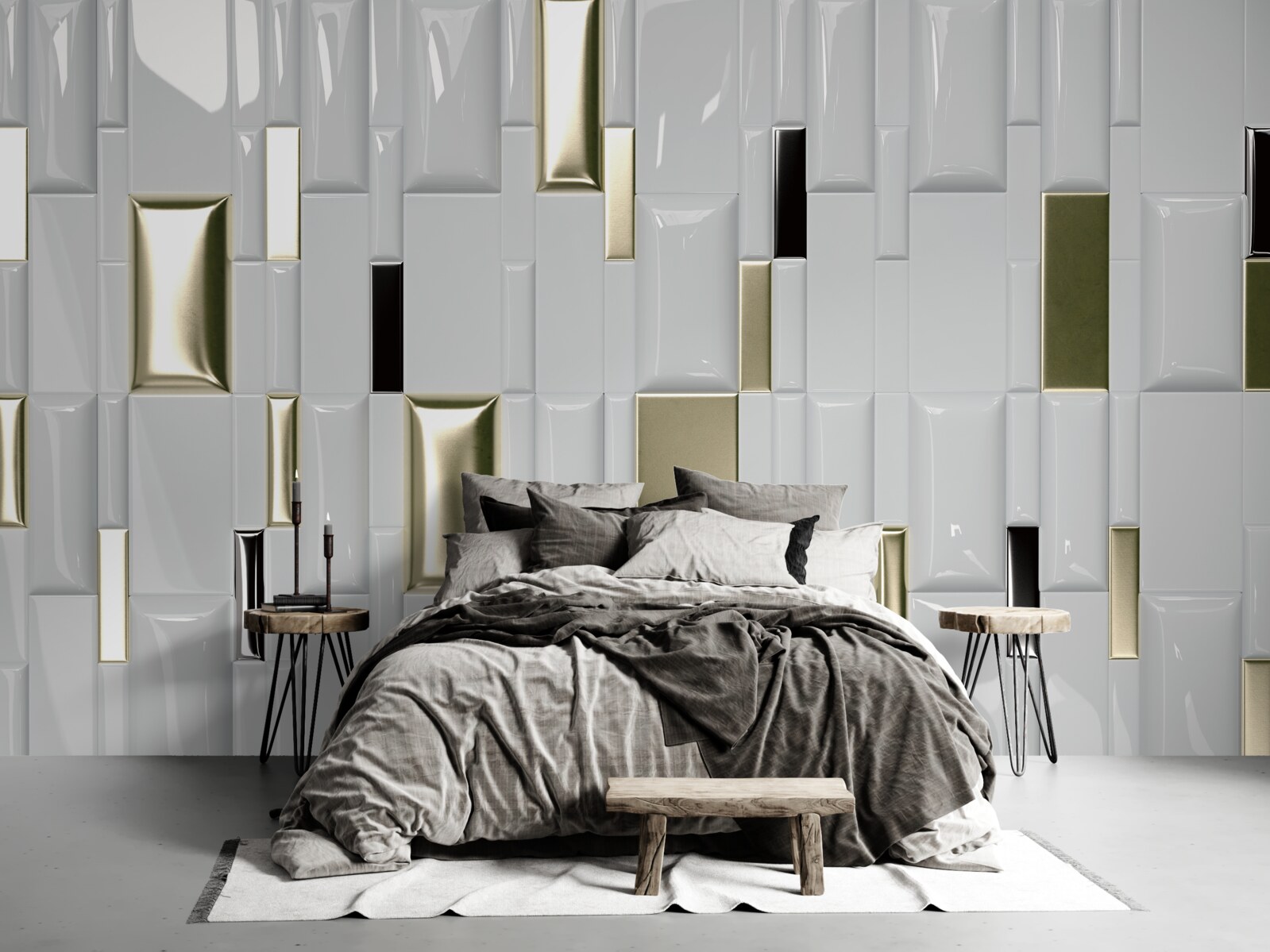 Fototapet gresie cu suprafață lucioasă și elemente aurii