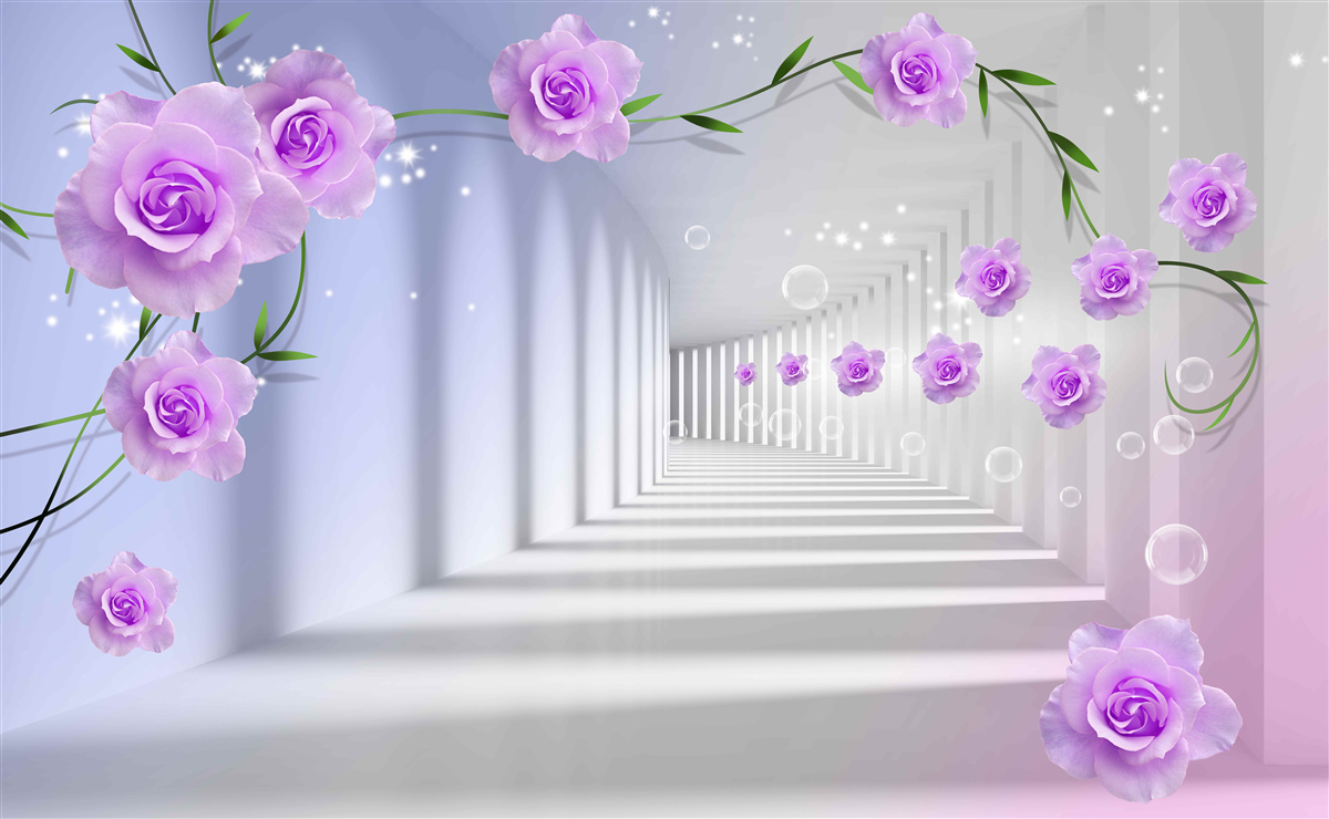 Fototapet coridorul este lung și trandafirii sunt lila