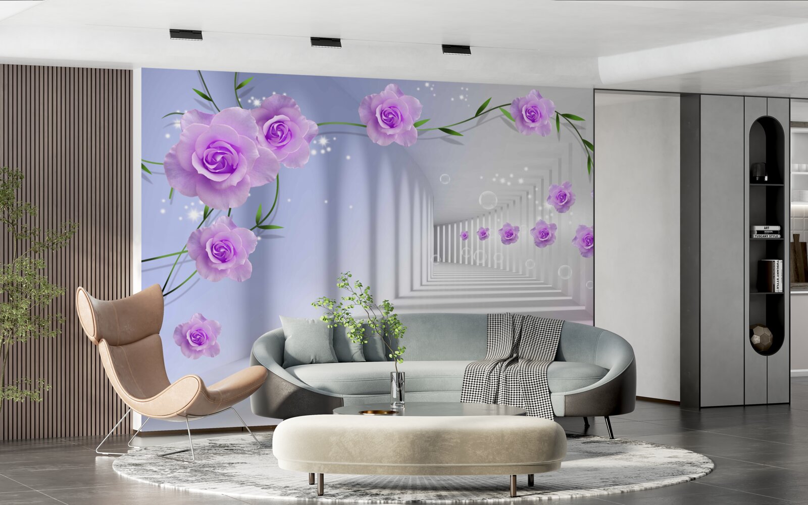 Fototapet coridorul este lung și trandafirii sunt lila