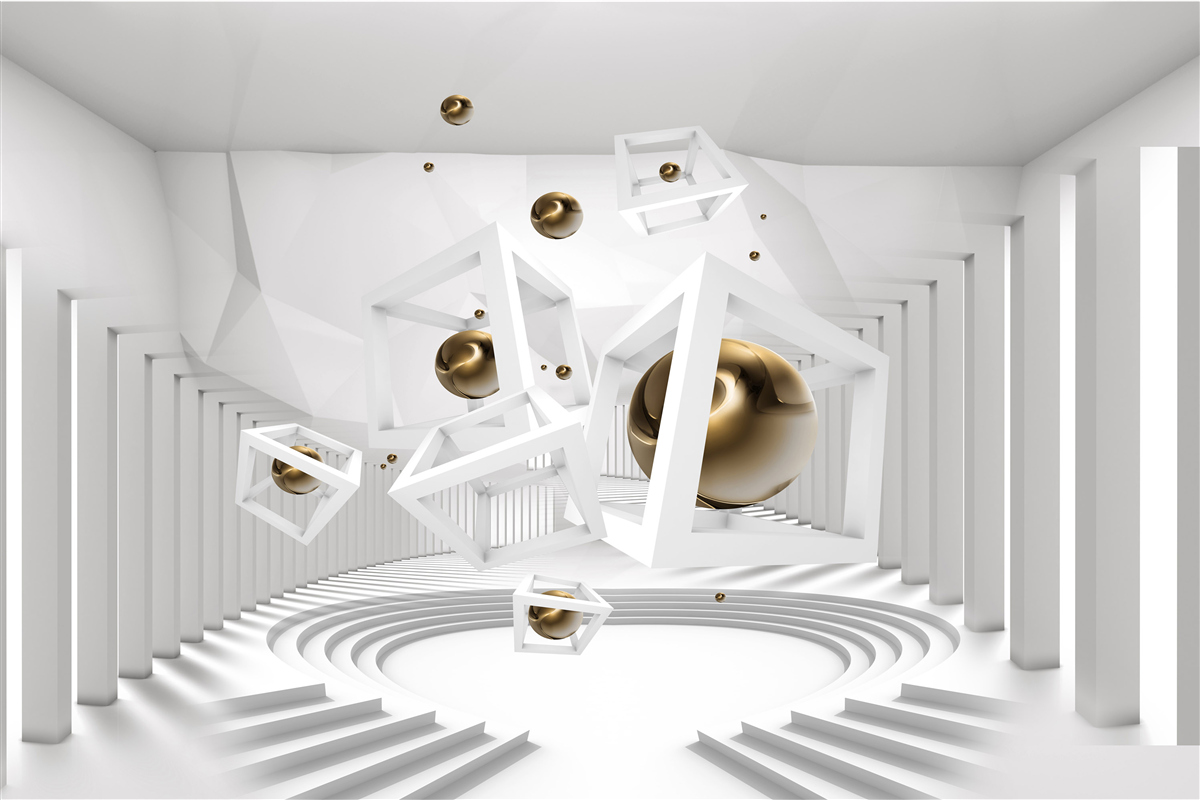 Fototapet bile aurii și cuburi albe