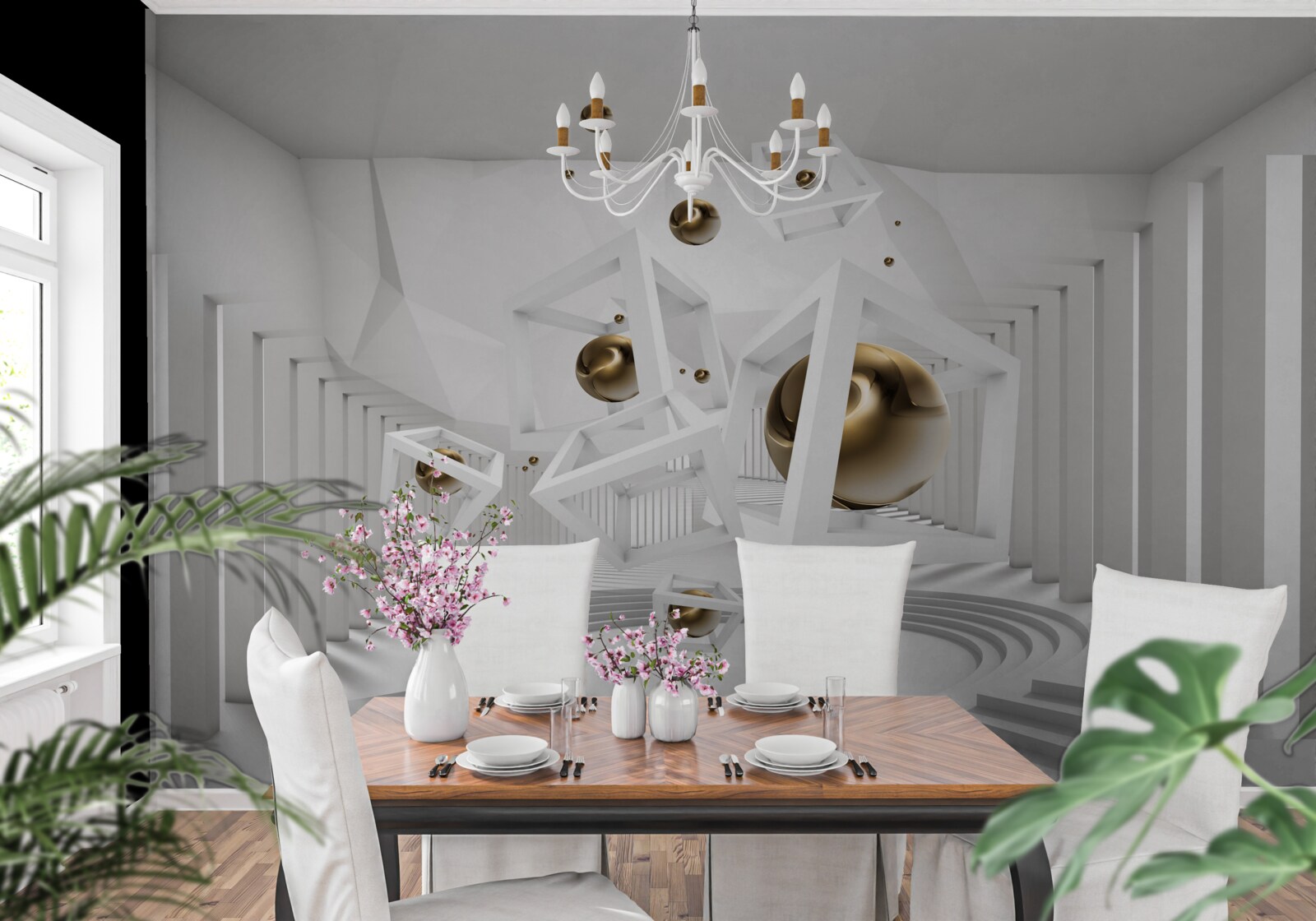 Fototapet bile aurii și cuburi albe