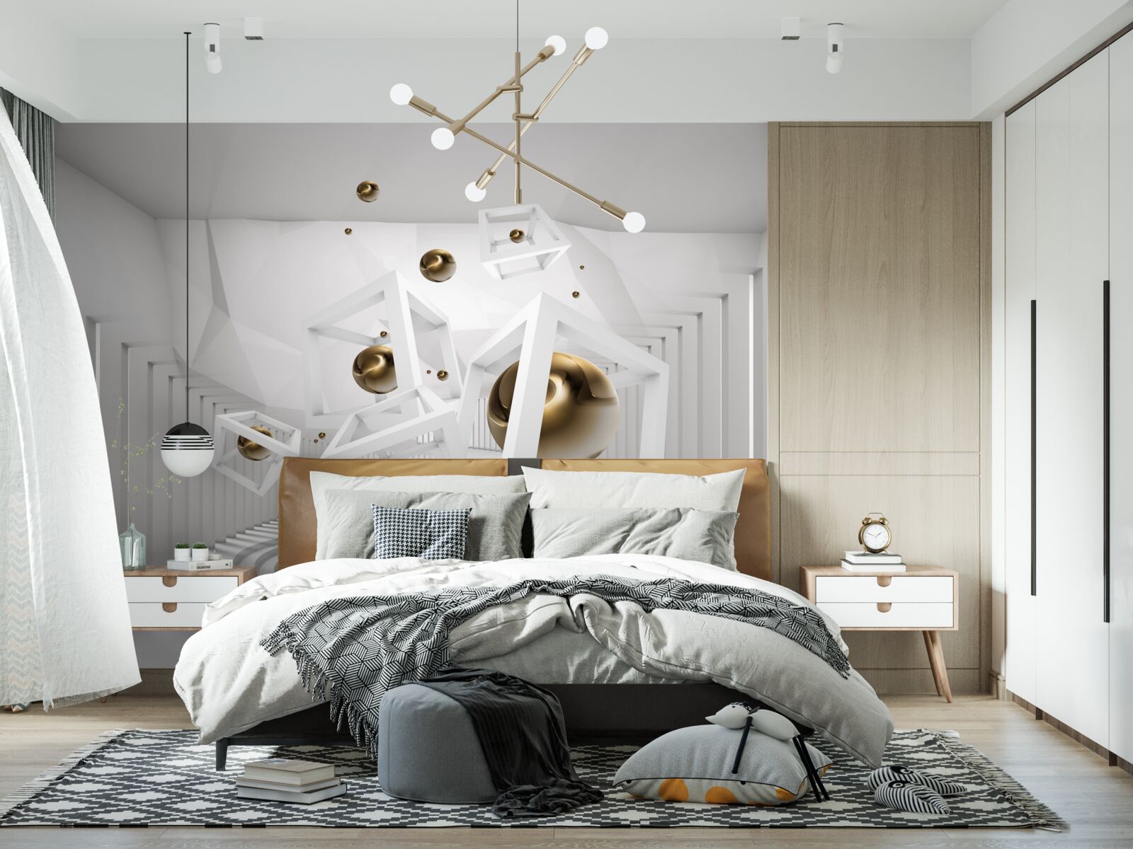 Fototapet bile aurii și cuburi albe