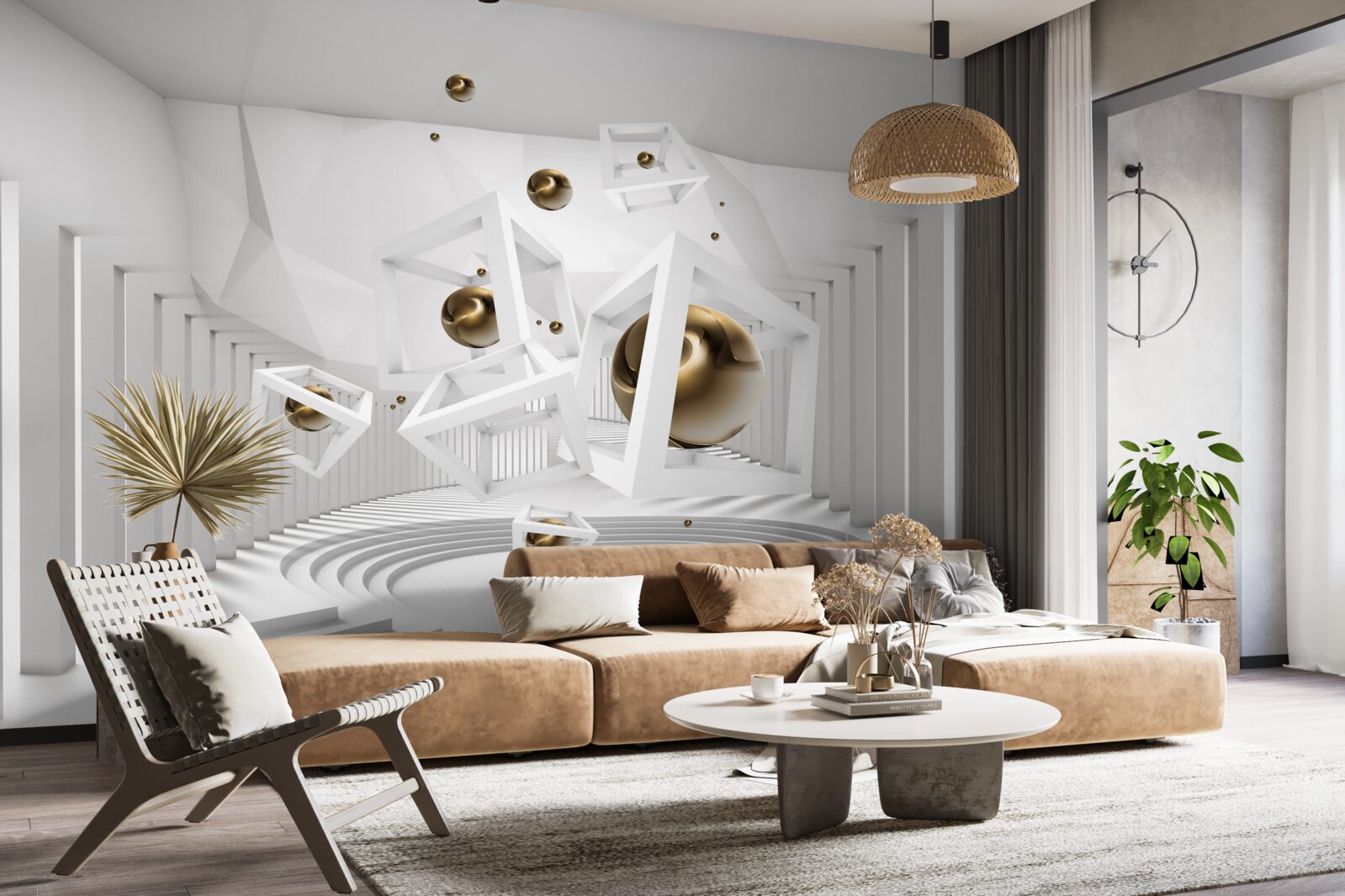 Fototapet bile aurii și cuburi albe