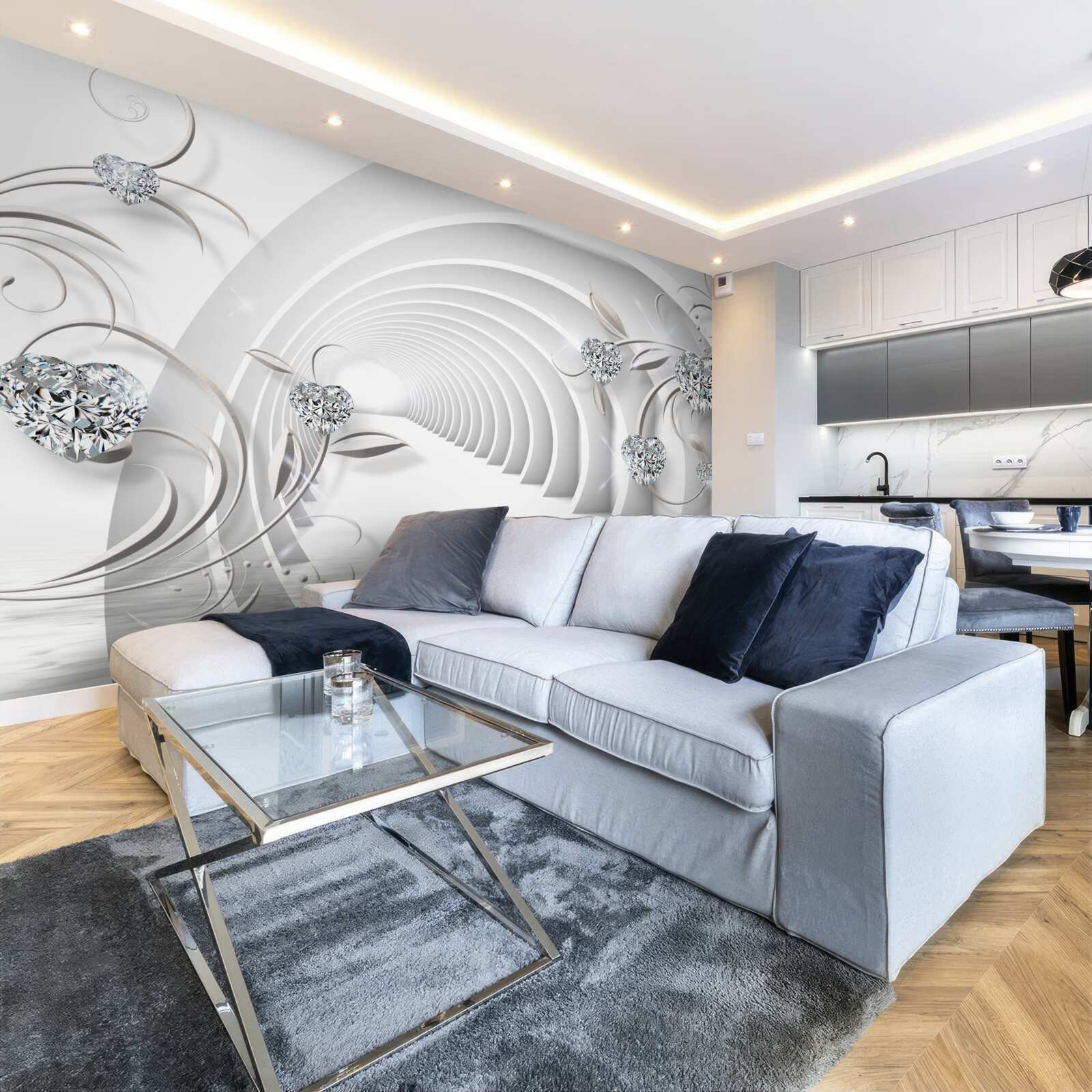 Fototapet coridor nesfârșit învăluit în curățenia albă ca zăpada