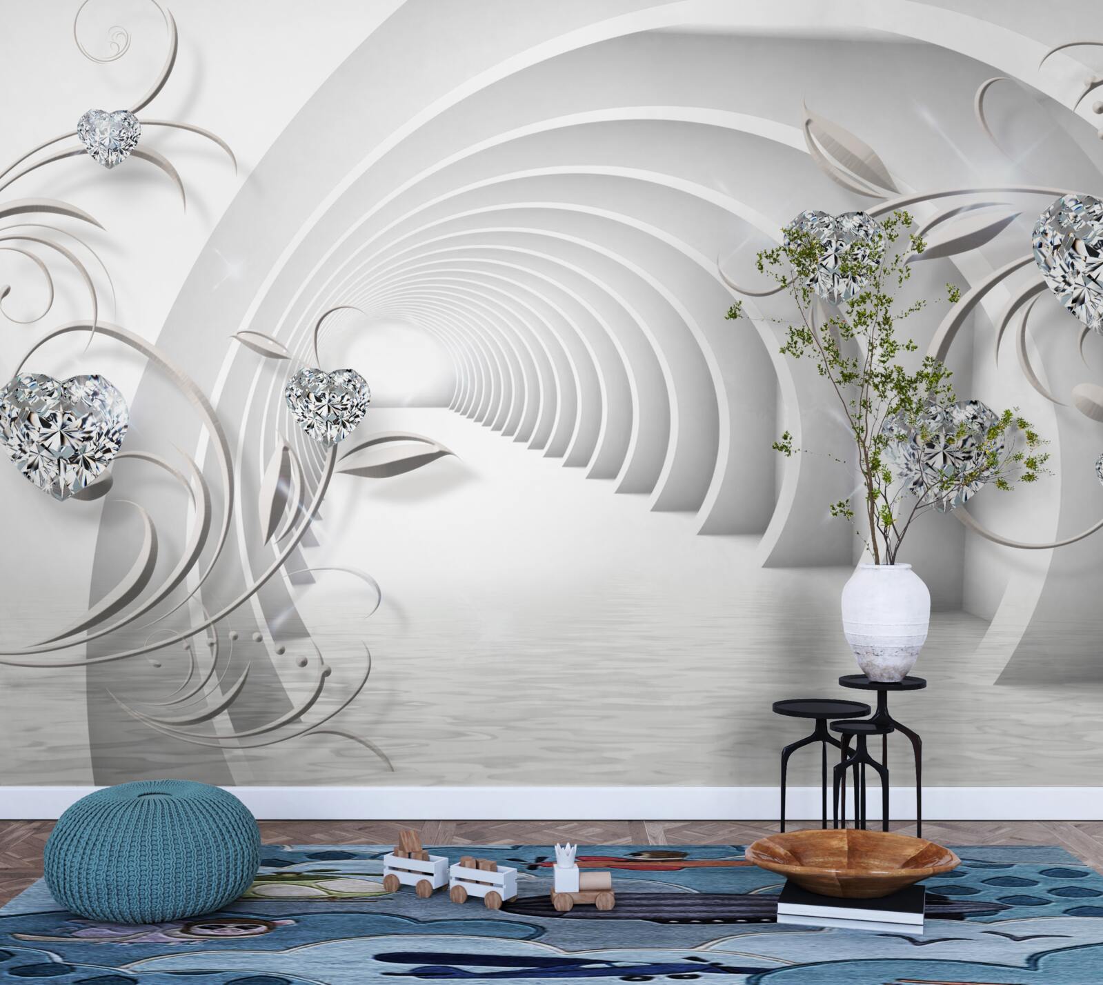 Fototapet coridor nesfârșit învăluit în curățenia albă ca zăpada