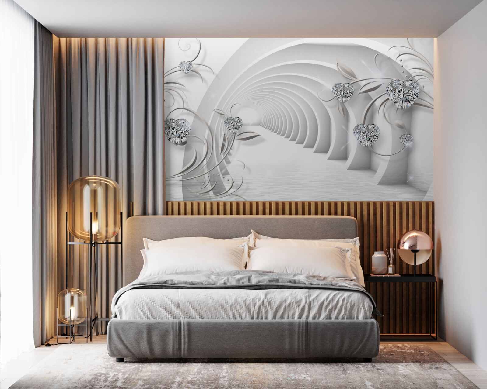 Fototapet coridor nesfârșit învăluit în curățenia albă ca zăpada