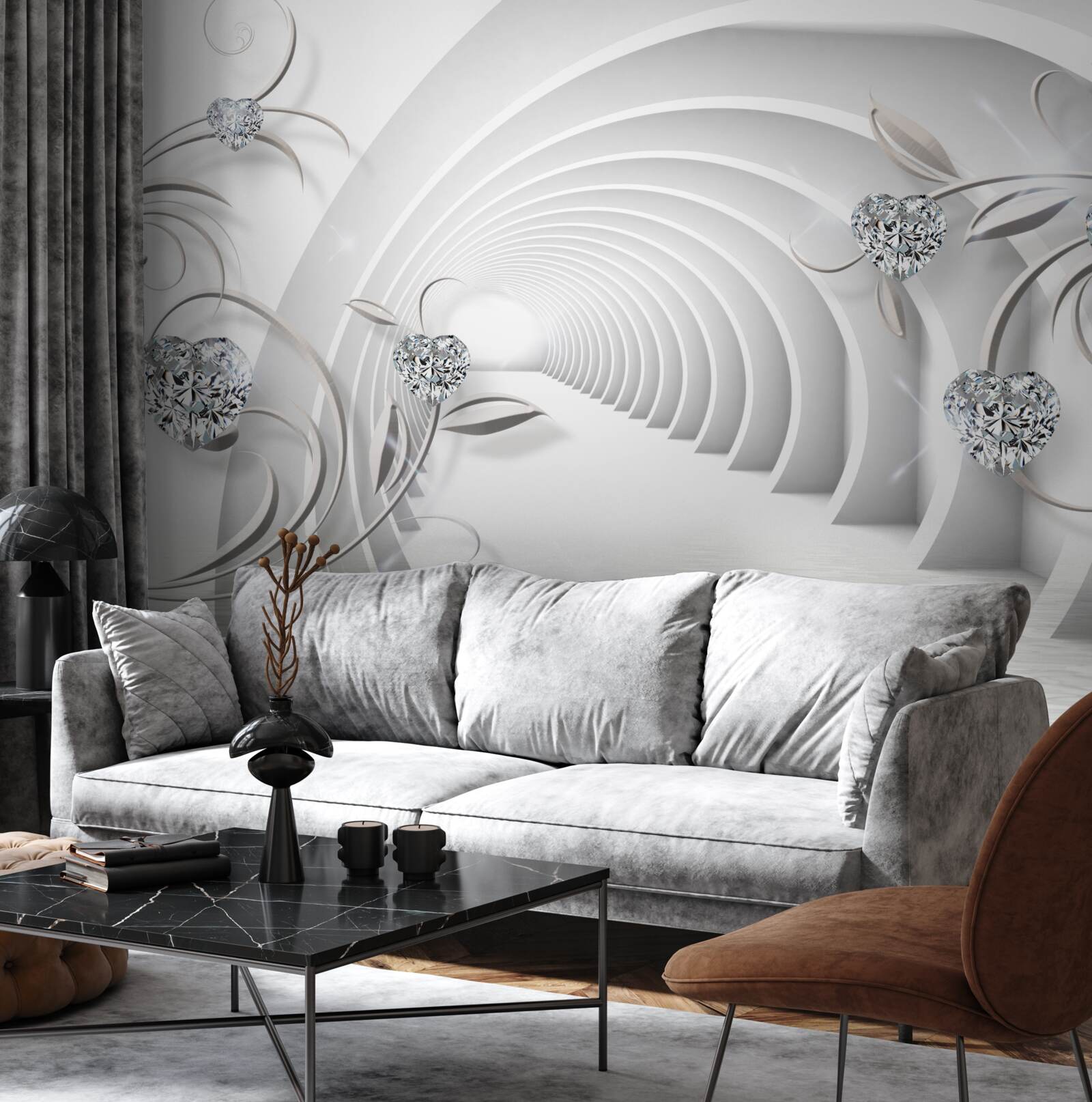 Fototapet coridor nesfârșit învăluit în curățenia albă ca zăpada