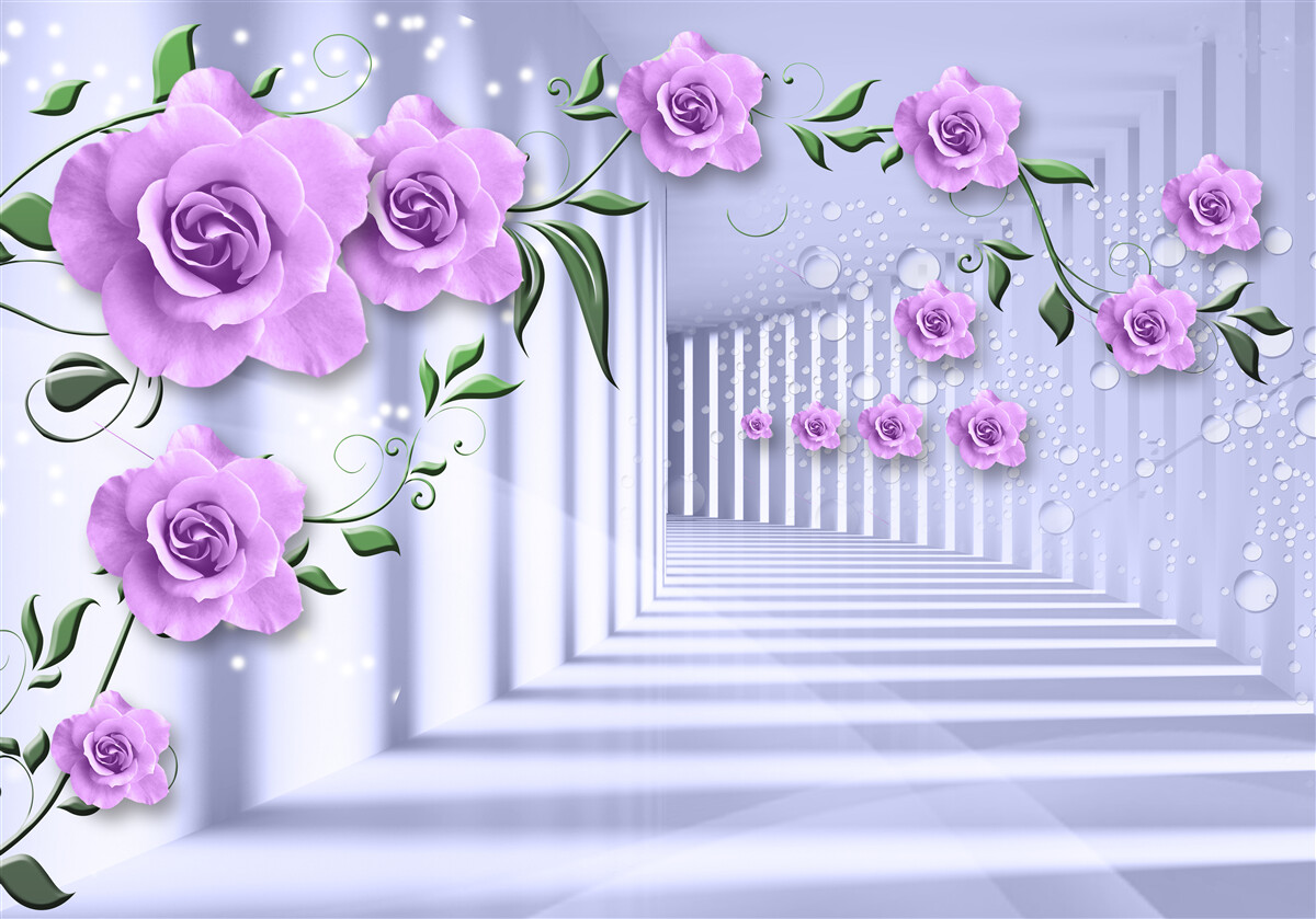 Fototapet ramuri de liliac roz și un coridor alb ca zăpada