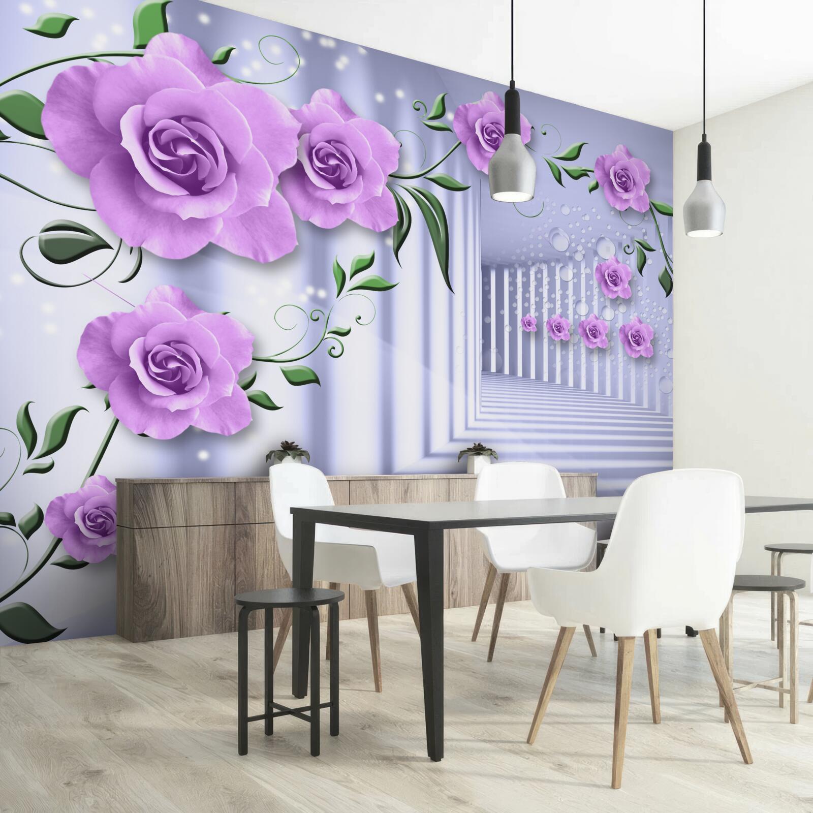 Fototapet ramuri de liliac roz și un coridor alb ca zăpada