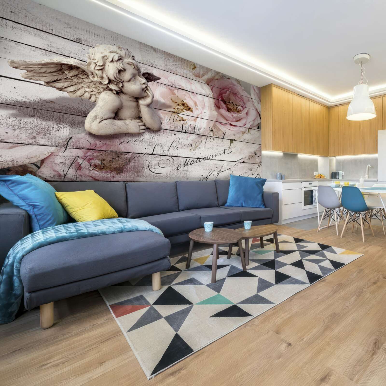 Fototapet îngeraș grijuliu pe parchet