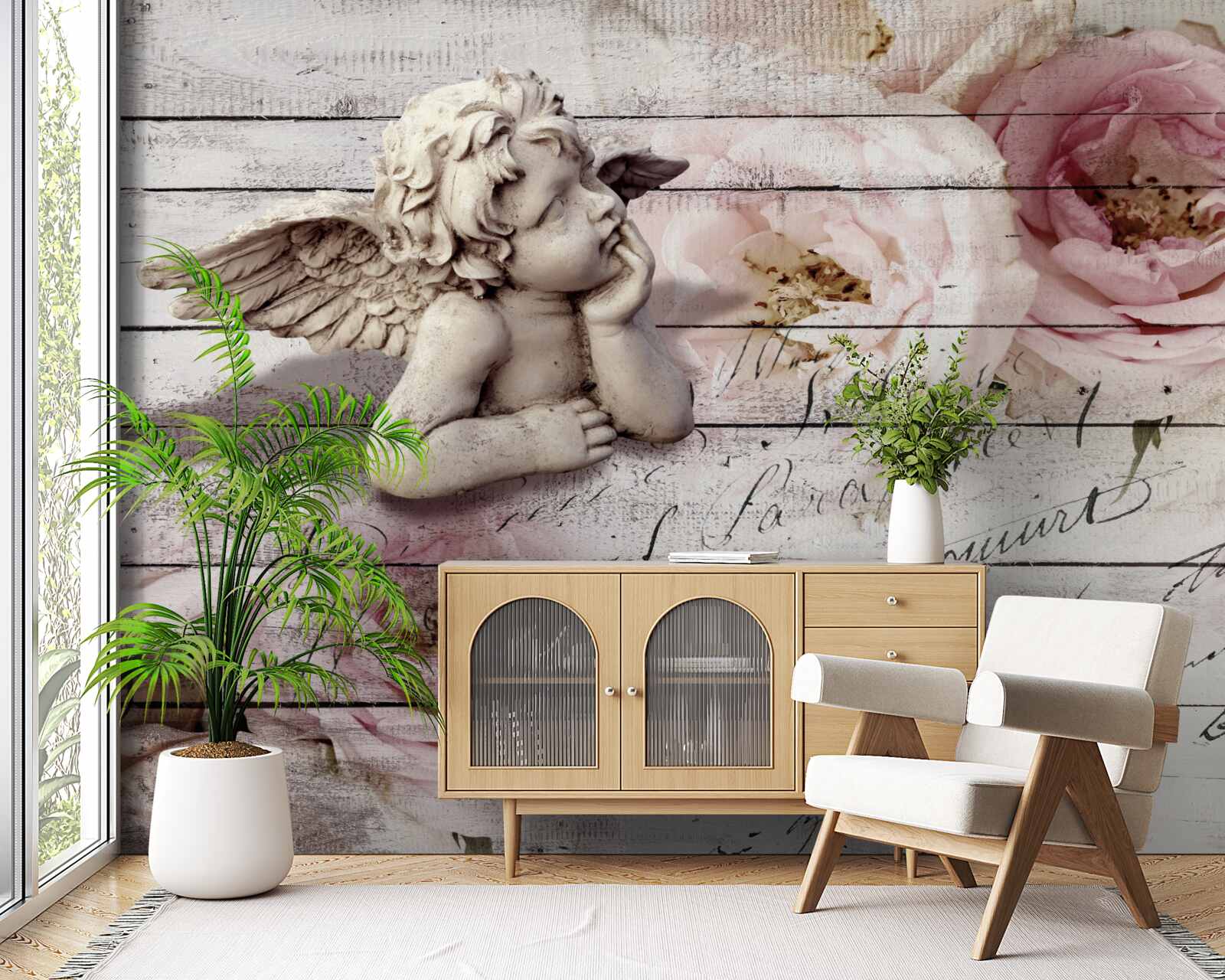 Fototapet îngeraș grijuliu pe parchet