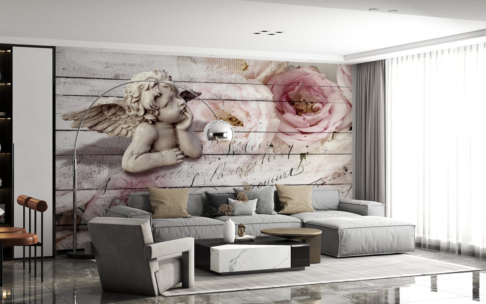 Fototapet îngeraș grijuliu pe parchet