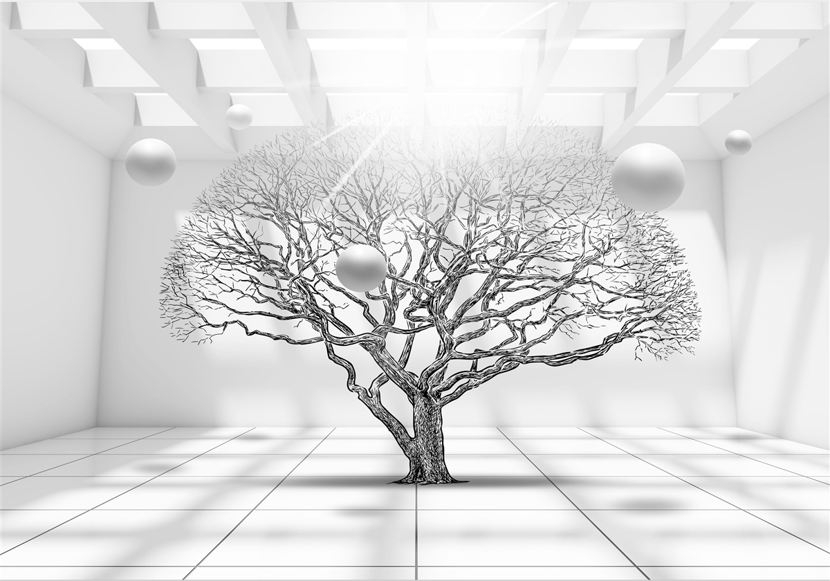 Fototapet copac fără frunze în centrul unui spațiu luminos