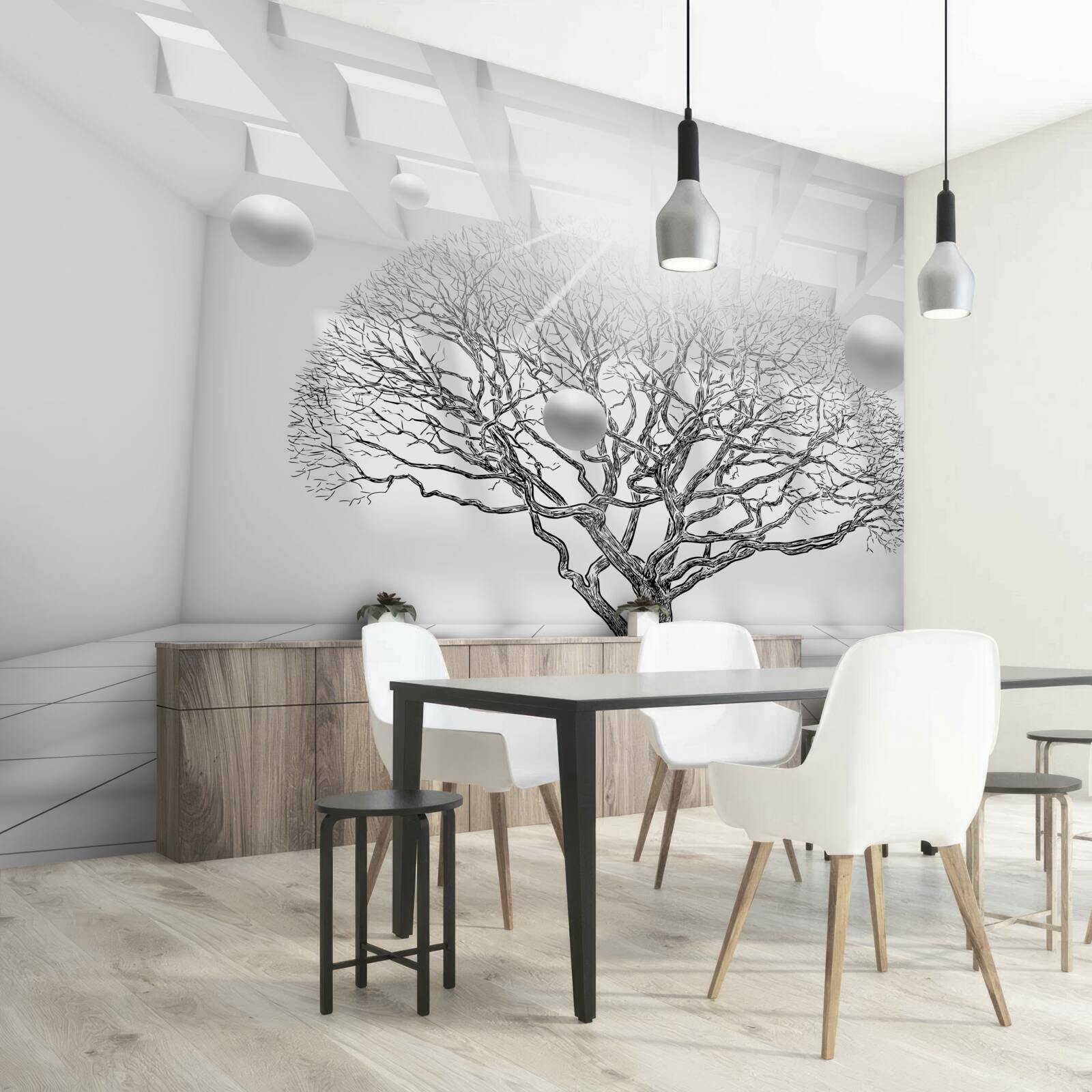 Fototapet copac fără frunze în centrul unui spațiu luminos