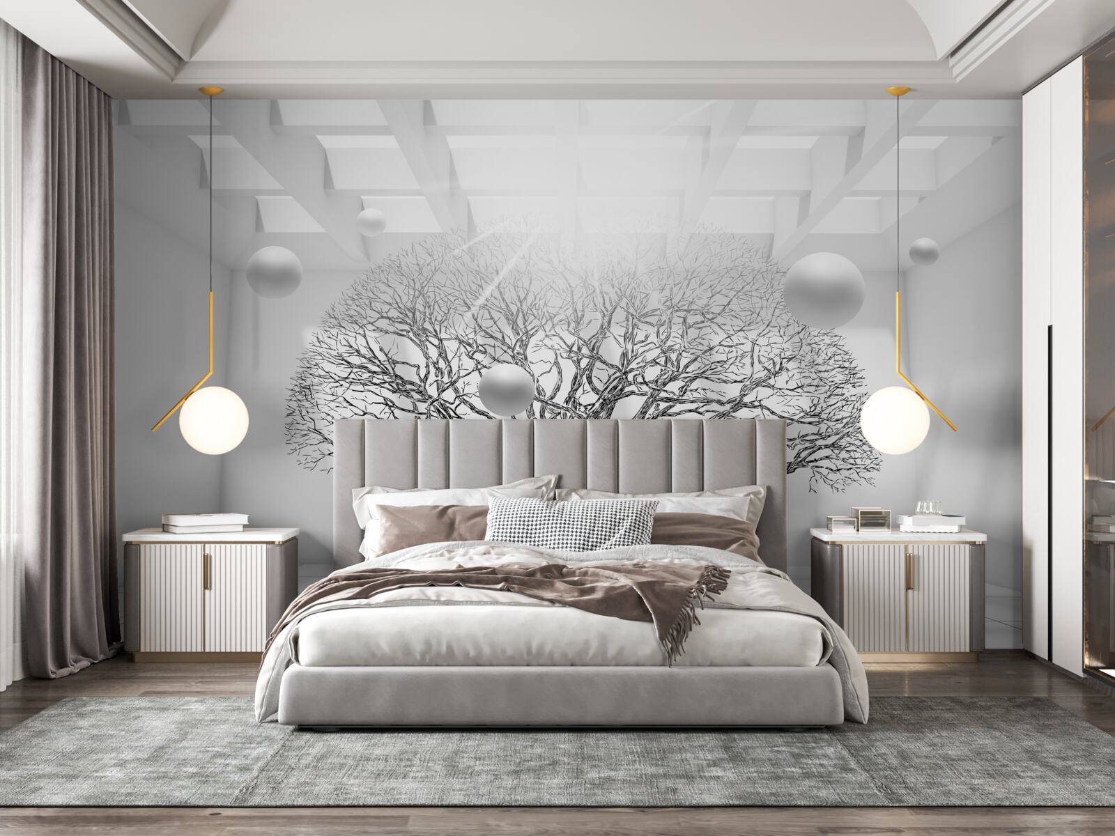 Fototapet copac fără frunze în centrul unui spațiu luminos