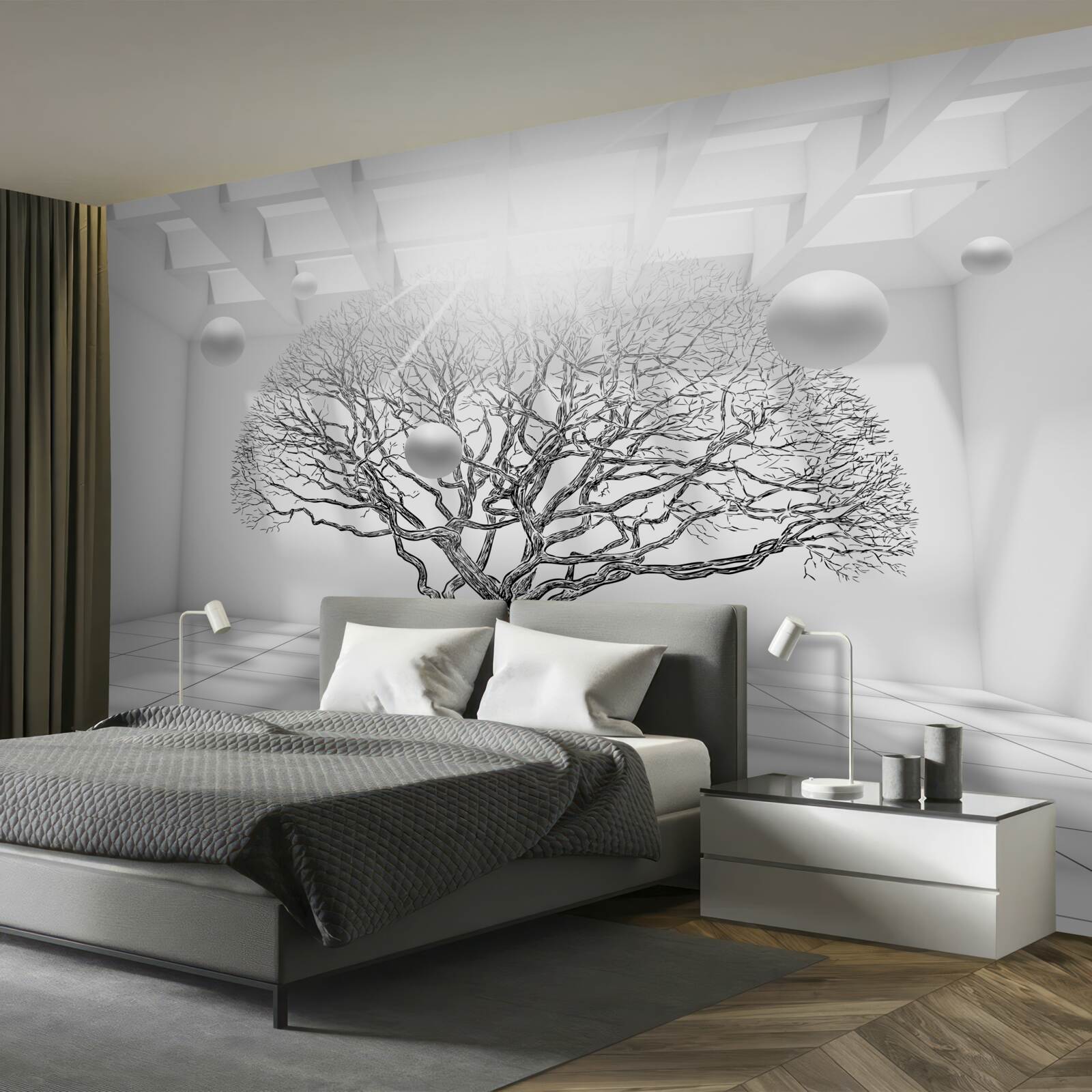 Fototapet copac fără frunze în centrul unui spațiu luminos